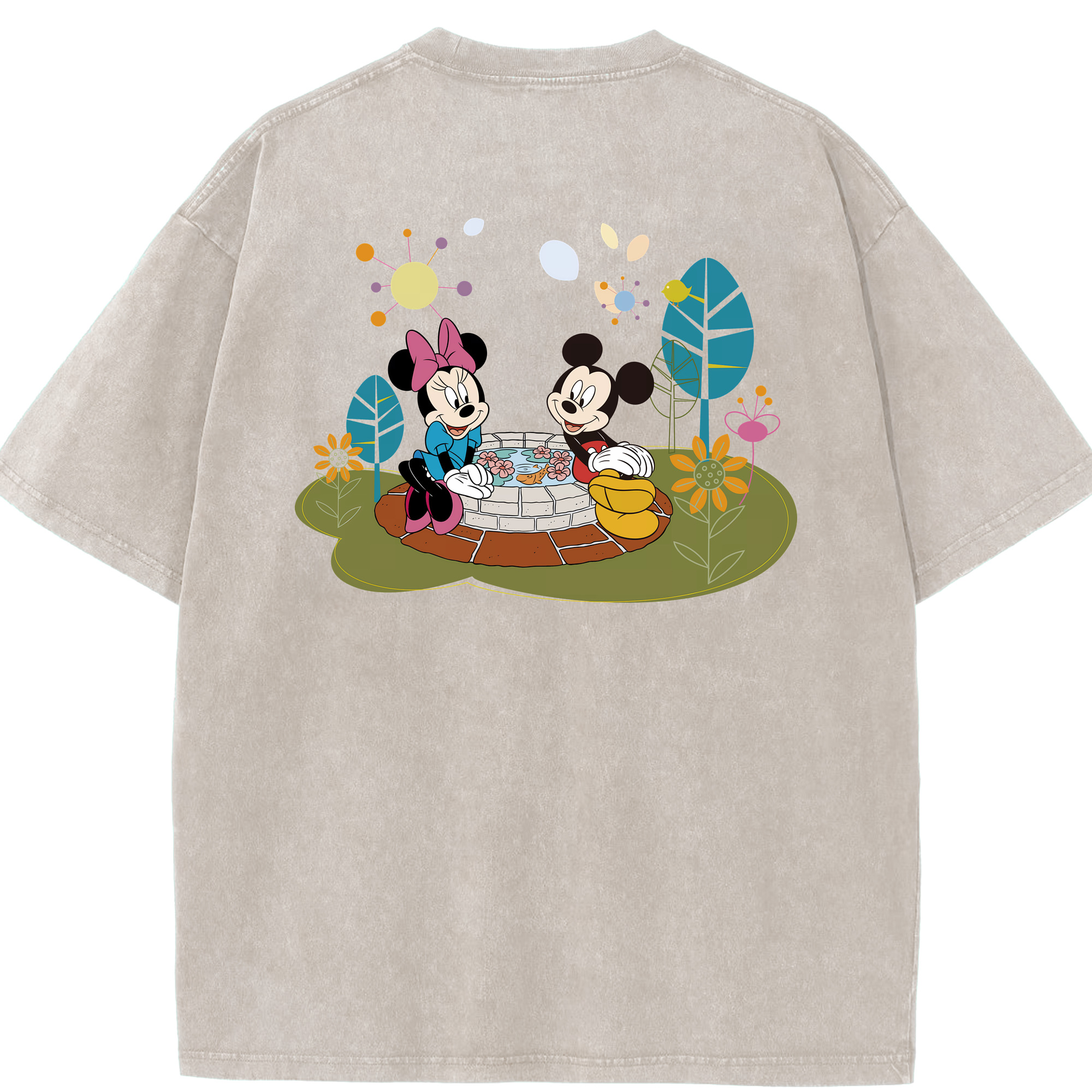 （画像用） ミッキーマウス Mickey Mouse 綿100% ヴィンテージ風 半袖Tシャツ（背面プリント）