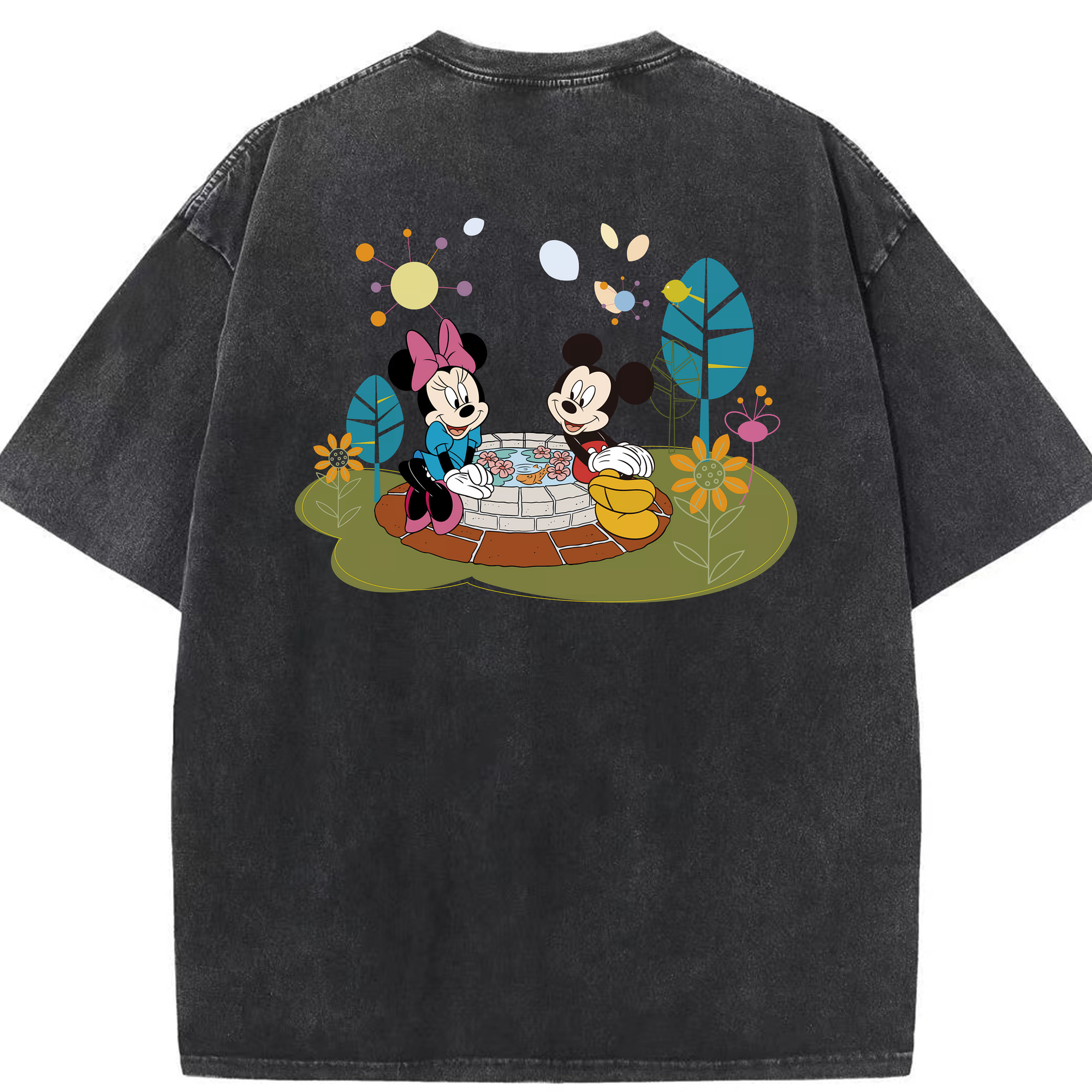 （画像用） ミッキーマウス Mickey Mouse 綿100% ヴィンテージ風 半袖Tシャツ（背面プリント）