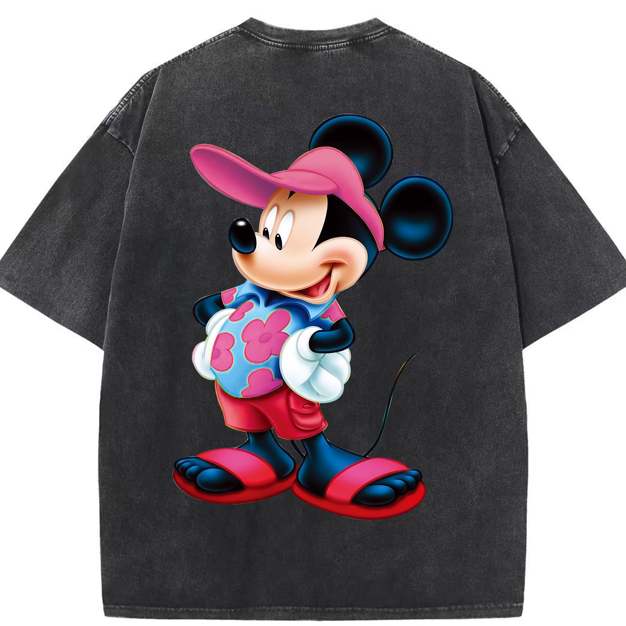（画像用） ミッキーマウス Mickey Mouse 綿100% ヴィンテージ風 半袖Tシャツ（背面プリント）