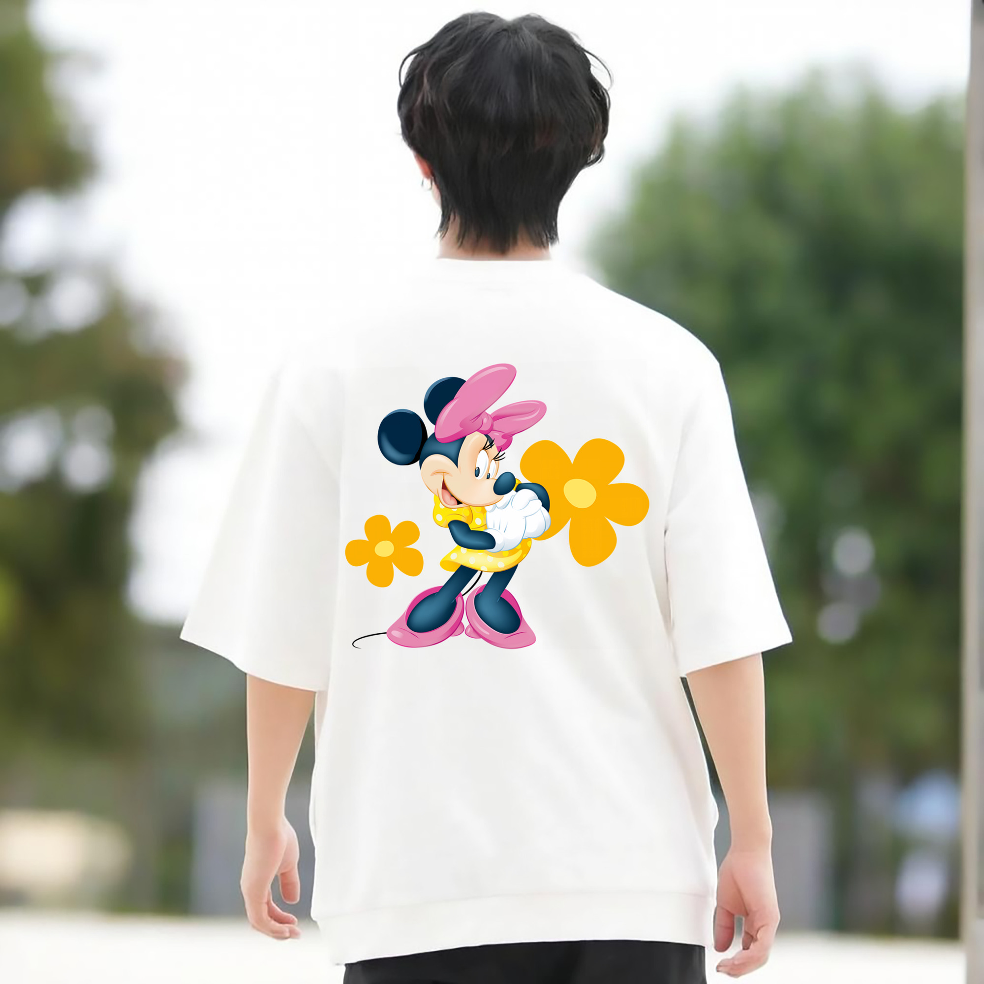ミッキーマウス Mickey Mouse 綿100％ メンズ半袖Tシャツ（バックプリント） 通気性