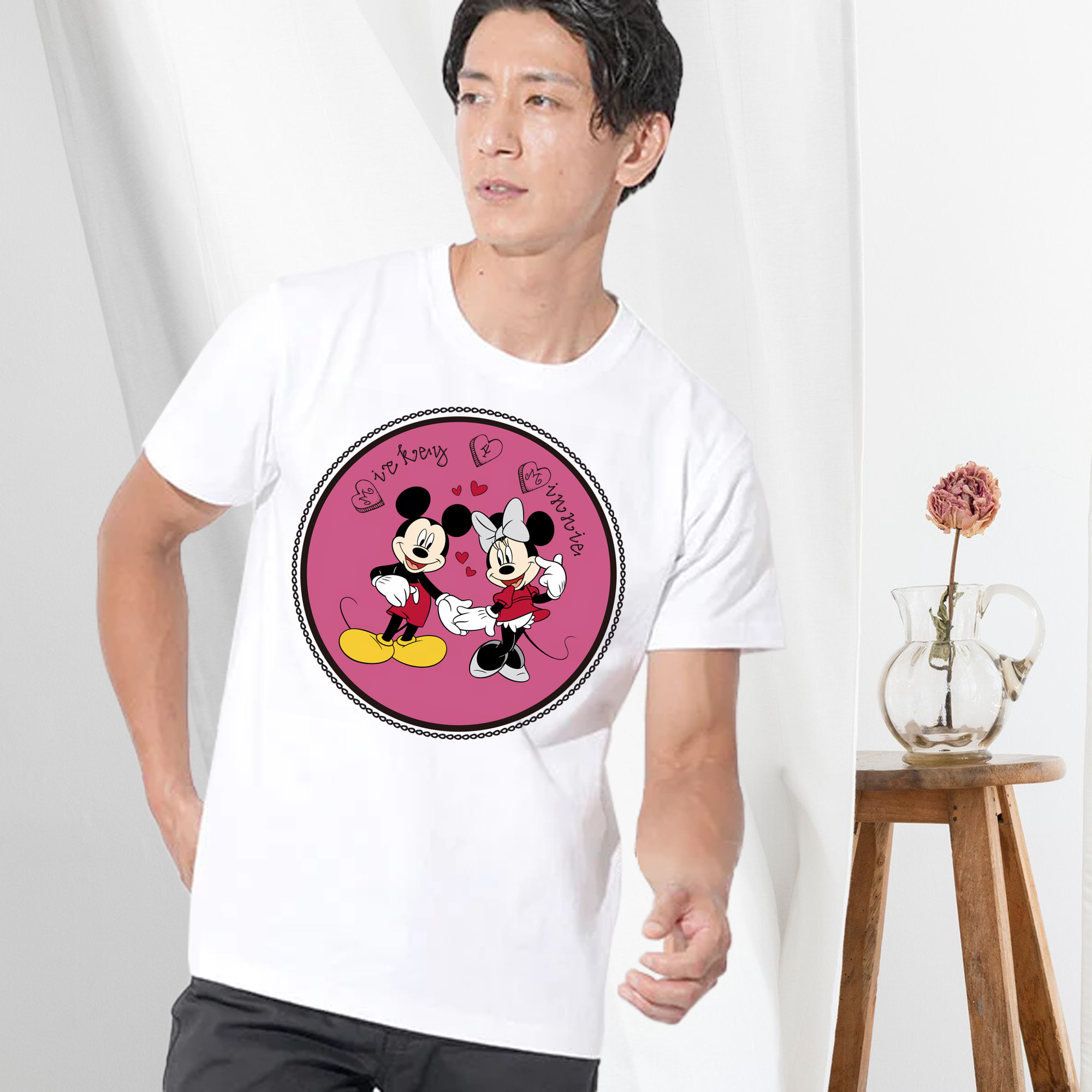 ミッキーマウス Mickey Mouse 綿100％ メンズ半袖Tシャツ｜肌触りやわらか＆通気性