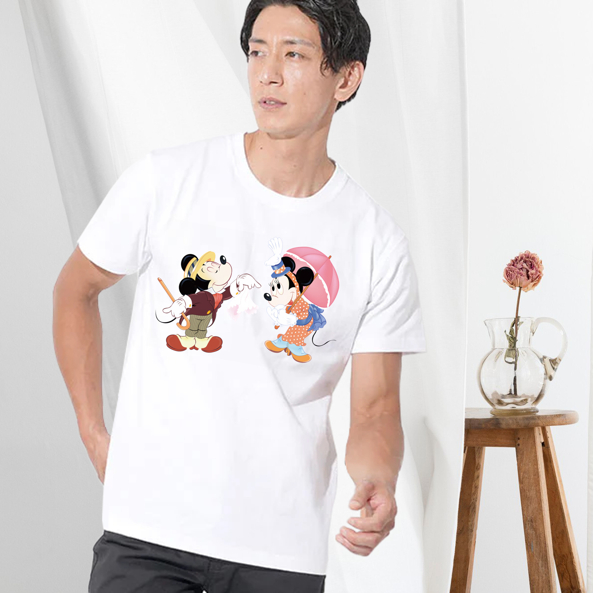 ミッキーマウス Mickey Mouse 綿100％ メンズ半袖Tシャツ｜肌触りやわらか＆通気性