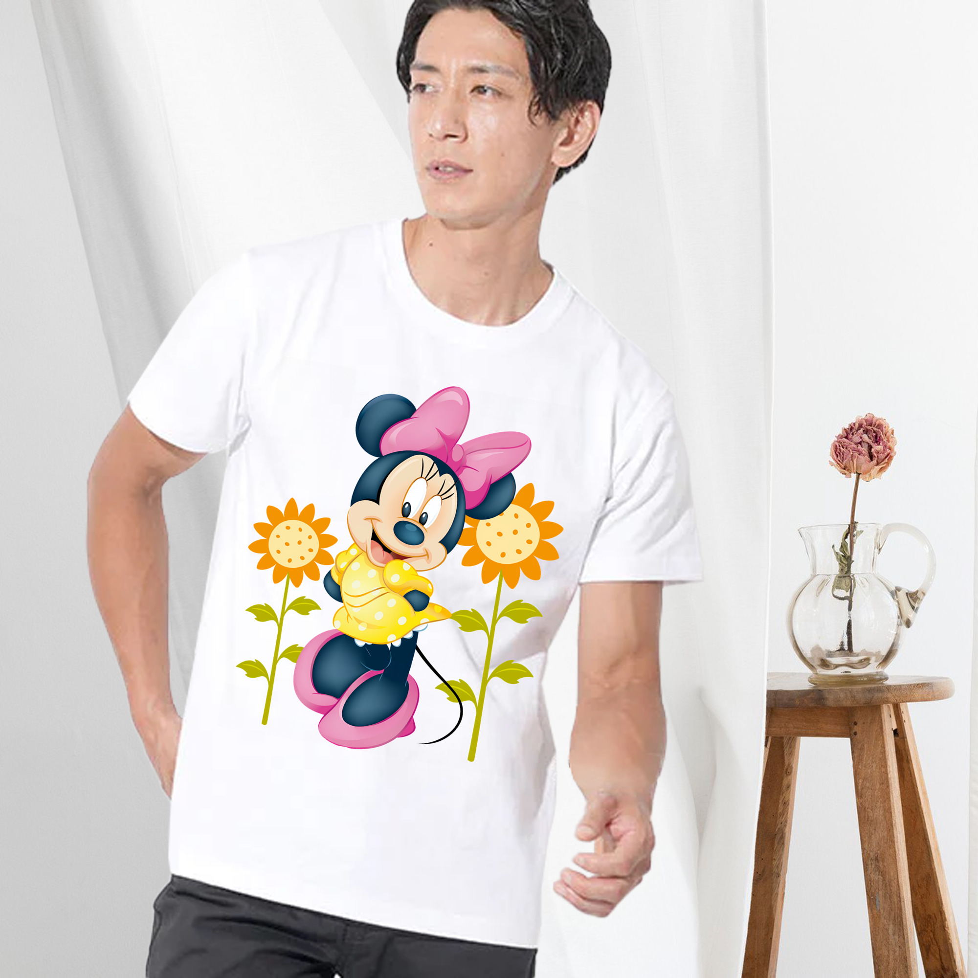 ミッキーマウス Mickey Mouse 綿100％ メンズ半袖Tシャツ｜肌触りやわらか＆通気性