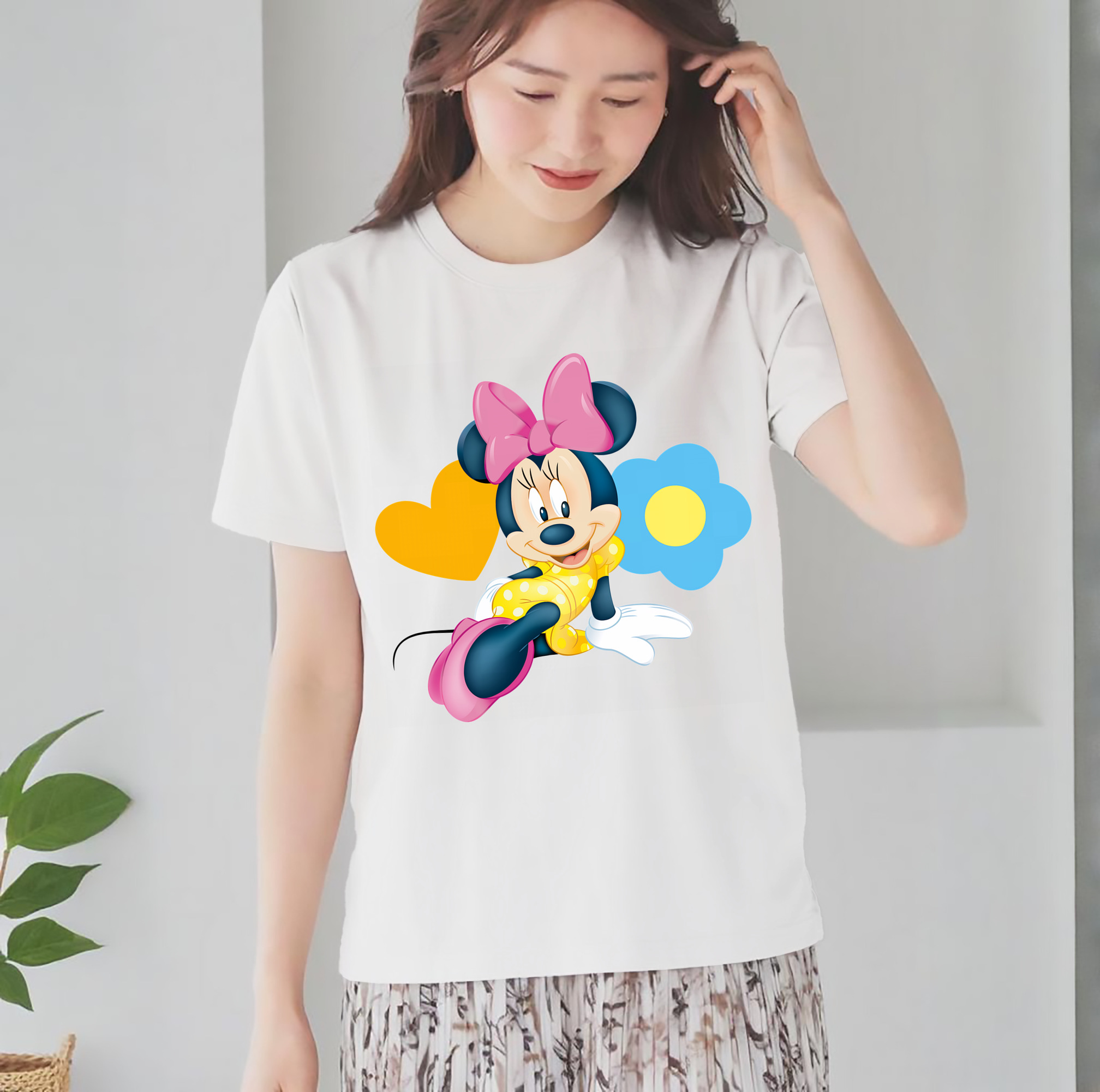 ミッキーマウス Mickey Mouse レディースカジュアルプリントTシャツ（綿100％）