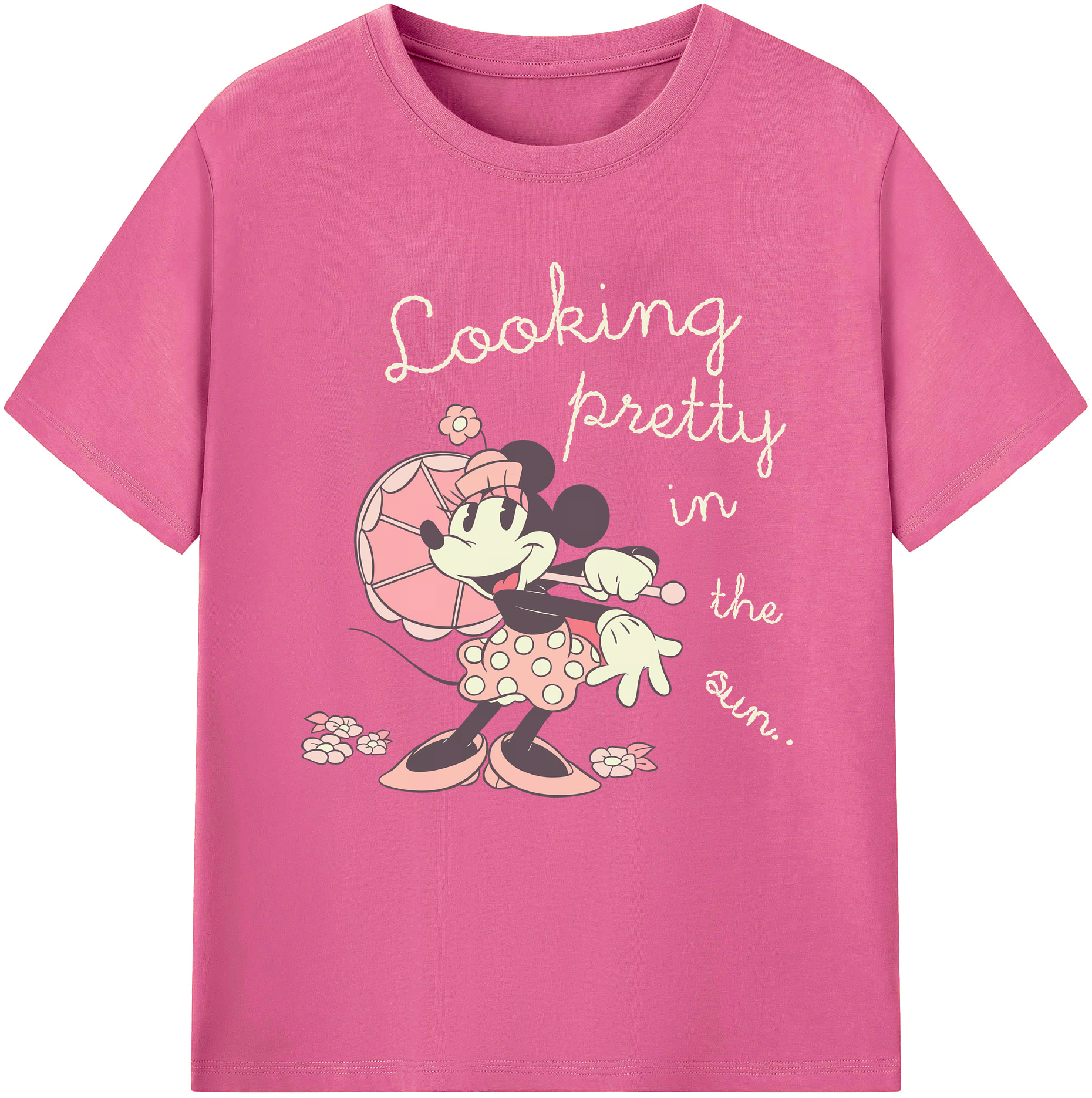 （画像用） ミッキーマウス Mickey Mouse レディースカジュアルプリントTシャツ（綿100％）