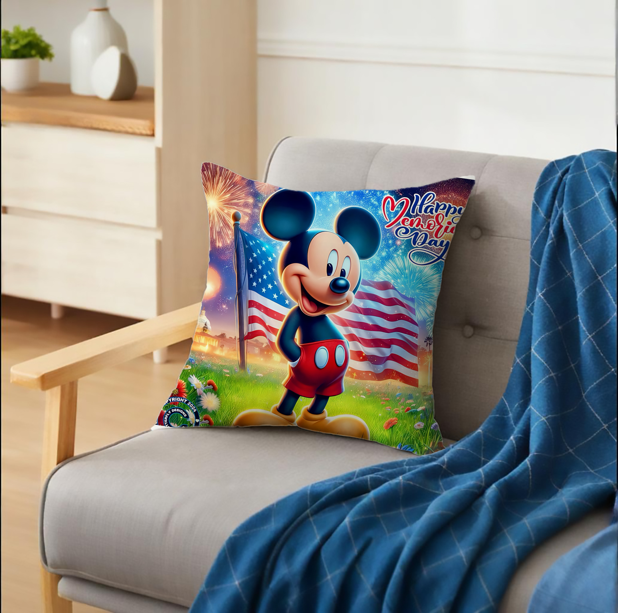 ミッキーマウス Mickey Mouse クッションカバー＆本体セット（ポリエステル素材）