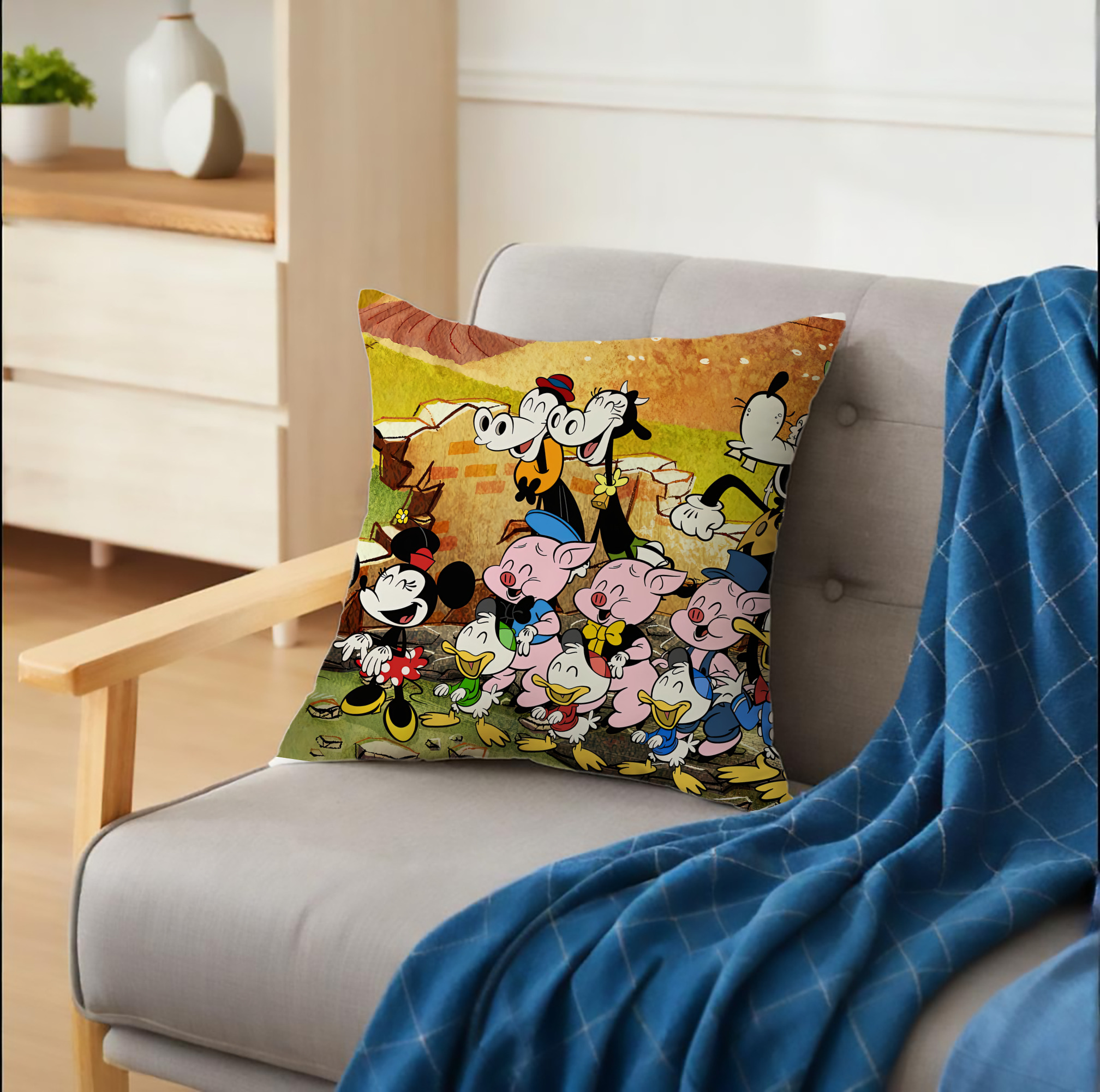 ミッキーマウス Mickey Mouse クッションカバー＆本体セット（ポリエステル素材）