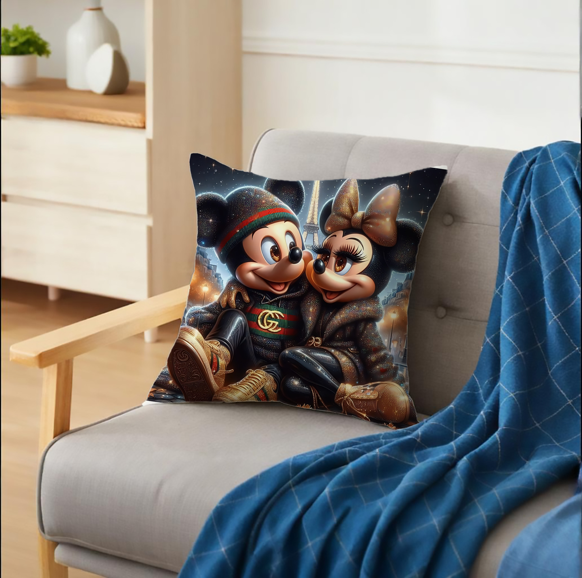 ミッキーマウス Mickey Mouse クッションカバー＆本体セット（ポリエステル素材）