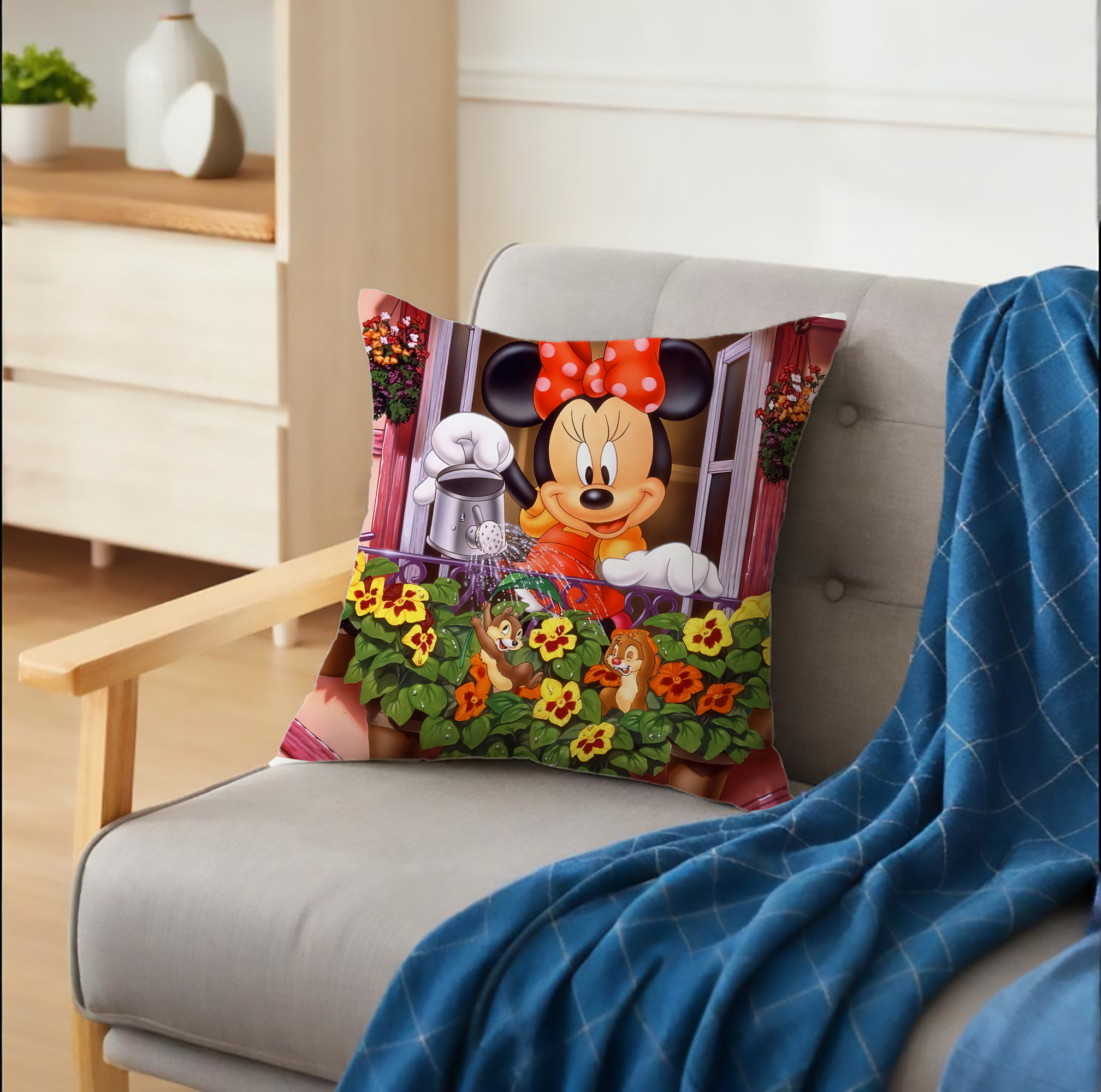 ミッキーマウス Mickey Mouse クッションカバー＆本体セット（ポリエステル素材）