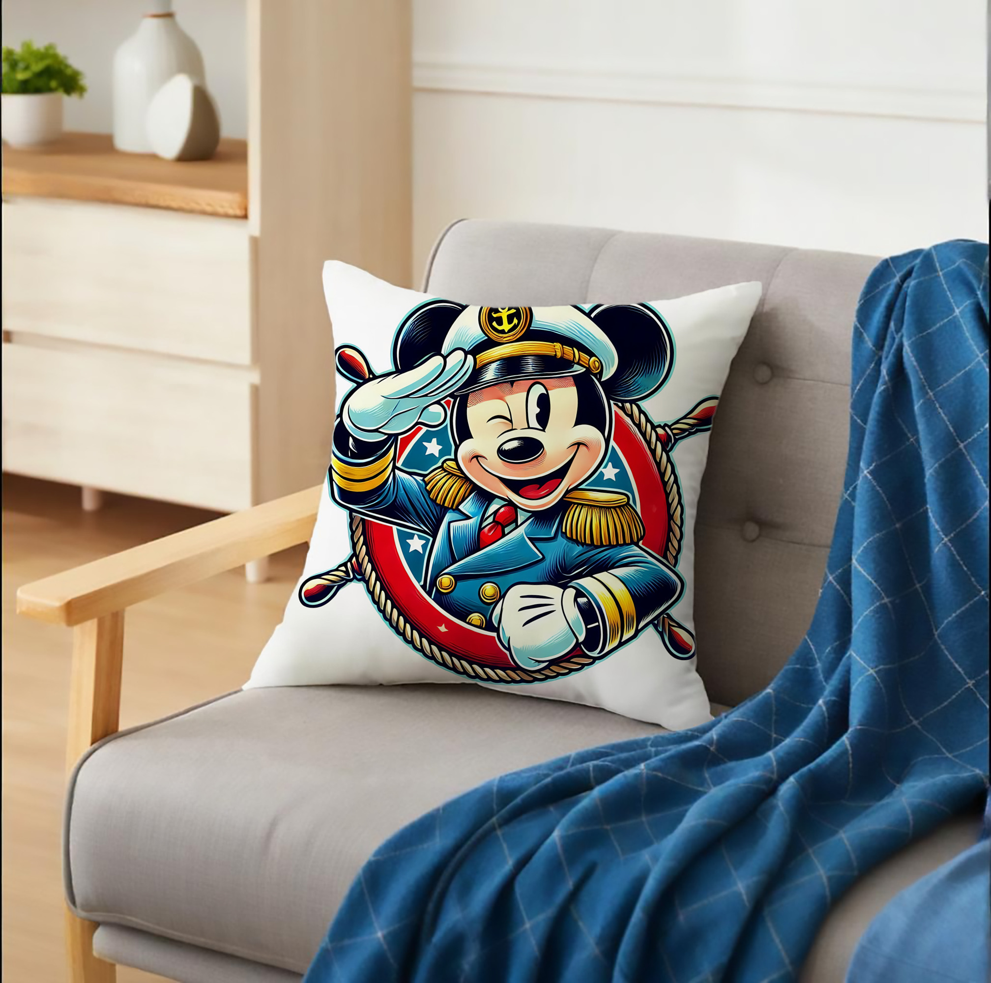 ミッキーマウス Mickey Mouse クッションカバー＆本体セット（ポリエステル素材）