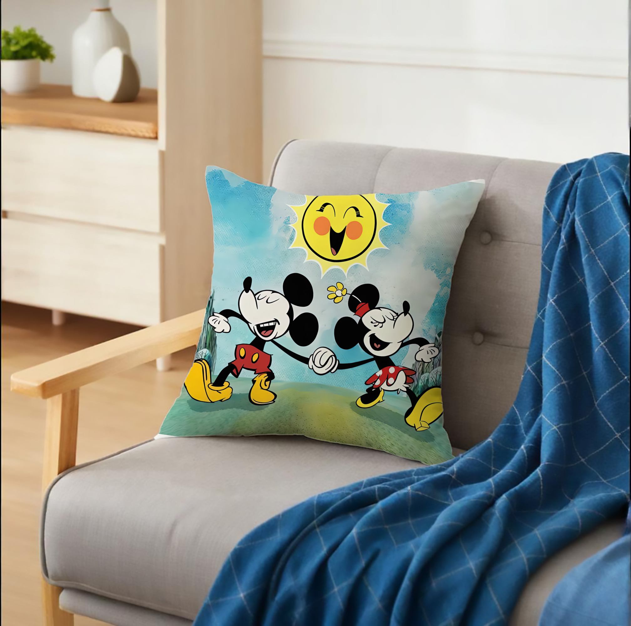 ミッキーマウス Mickey Mouse クッションカバー＆本体セット（ポリエステル素材）