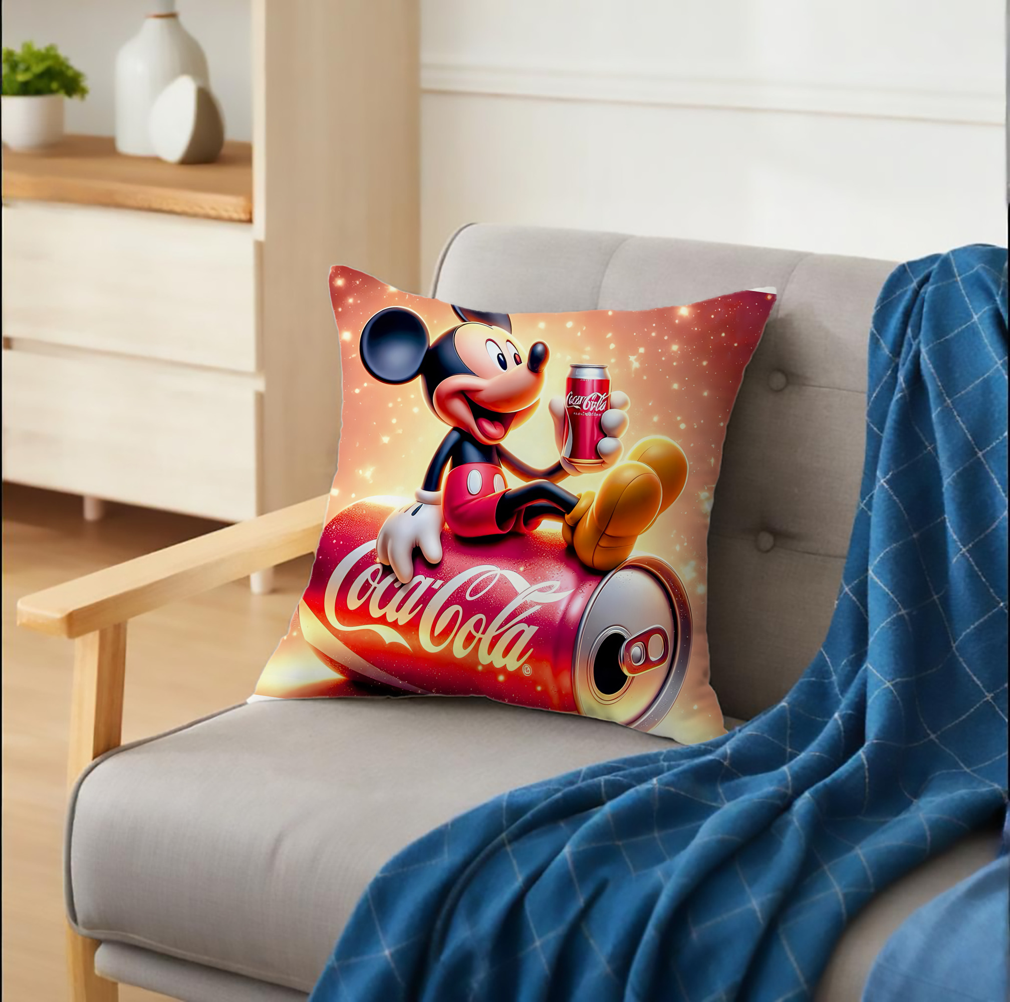 ミッキーマウス Mickey Mouse クッションカバー＆本体セット（ポリエステル素材）