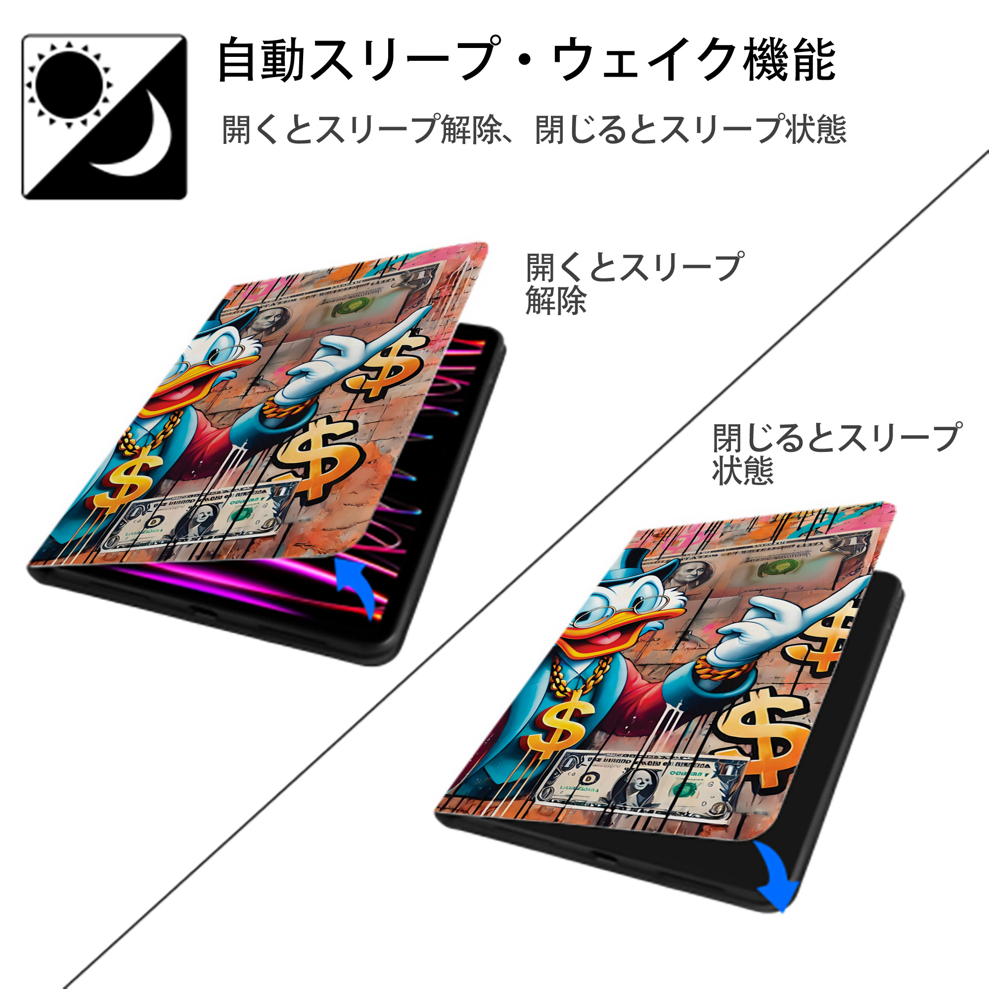 ミッキーマウス Mickey Mouse IPad ケース ブック型 PUレザー TPU 耐衝撃 軽量 薄型 ペン収納なし 全面保護 IPad 各モデル対応