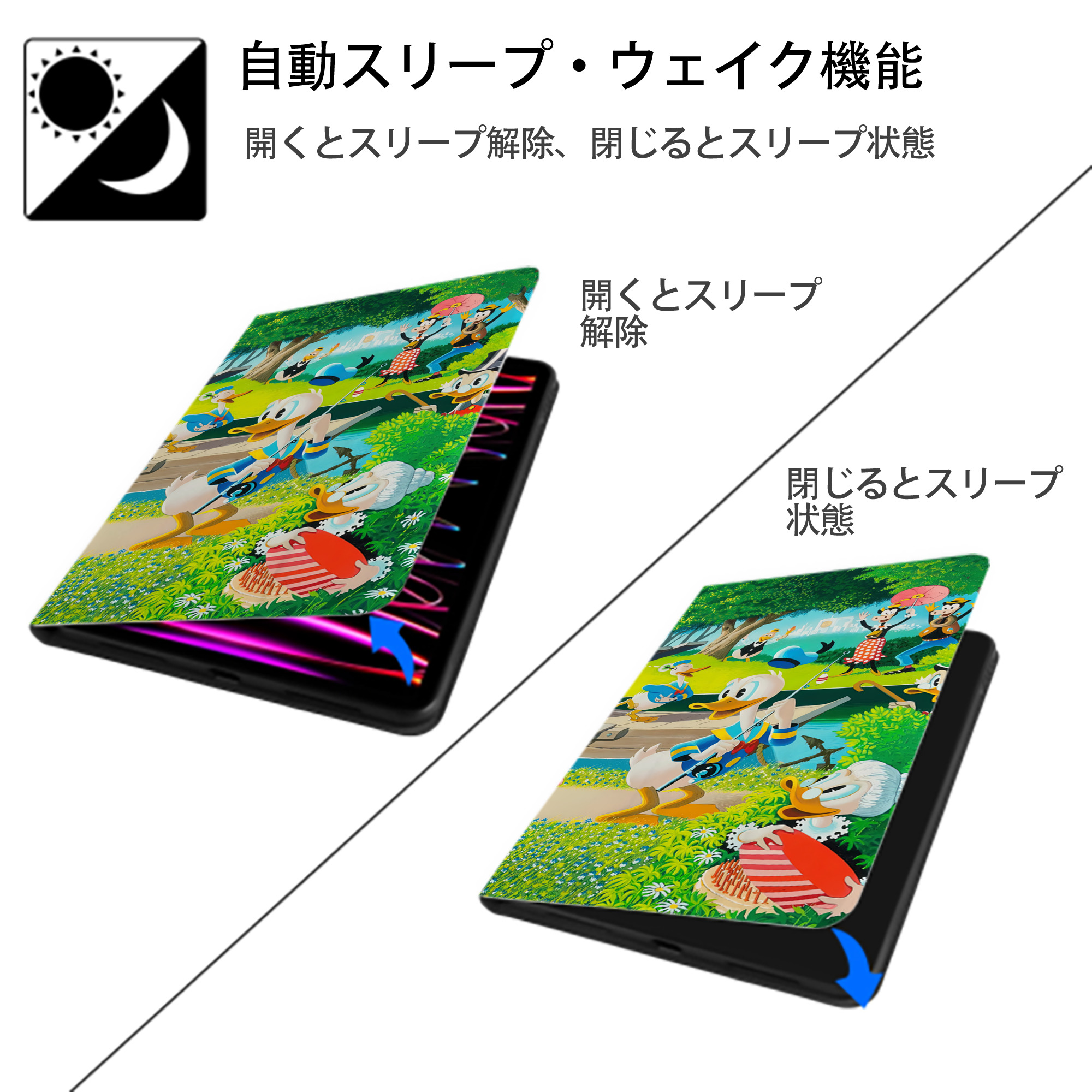 ミッキーマウス Mickey Mouse IPad ケース ブック型 PUレザー TPU 耐衝撃 軽量 薄型 ペン収納なし 全面保護 IPad 各モデル対応