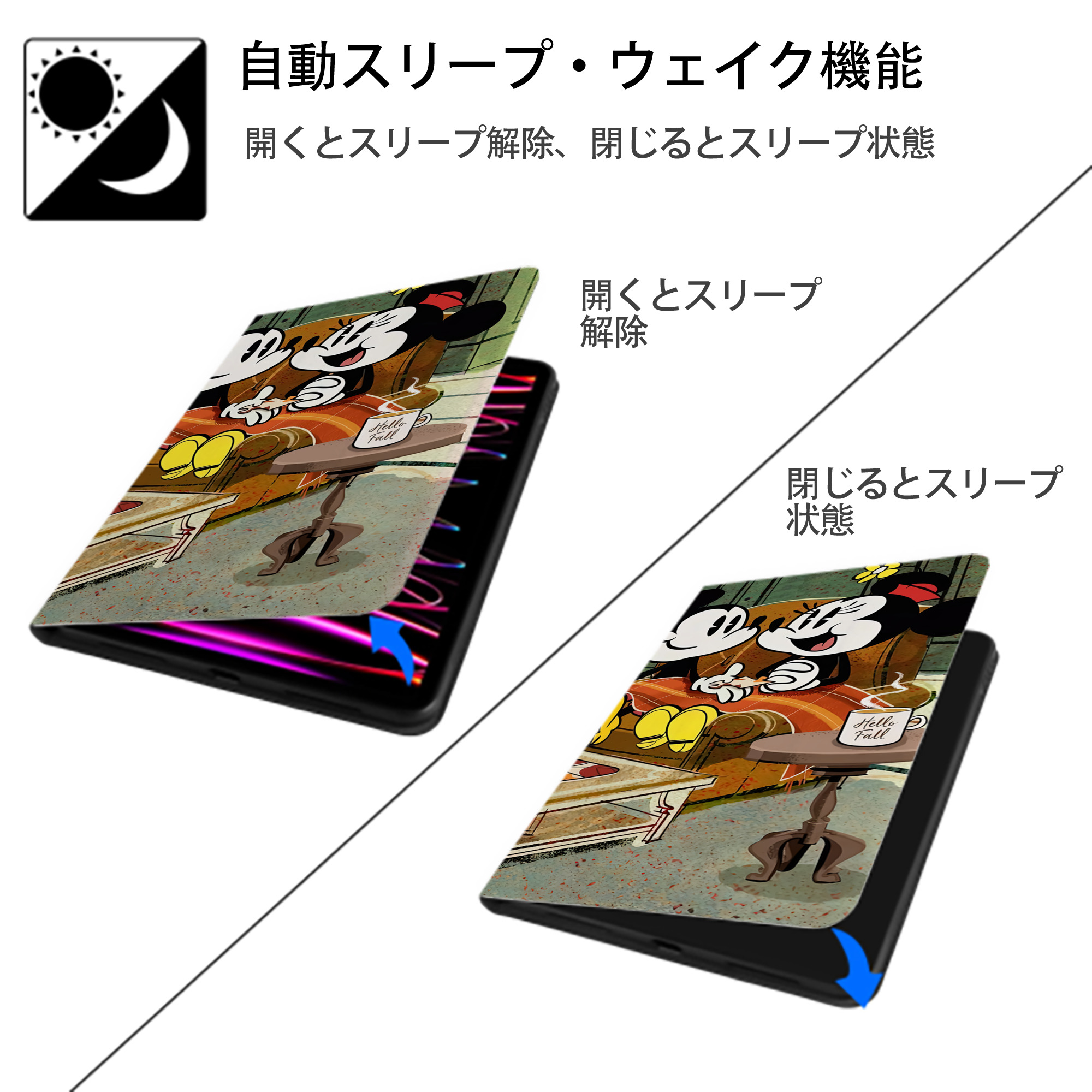 ミッキーマウス Mickey Mouse IPad ケース ブック型 PUレザー TPU 耐衝撃 軽量 薄型 ペン収納なし 全面保護 IPad 各モデル対応