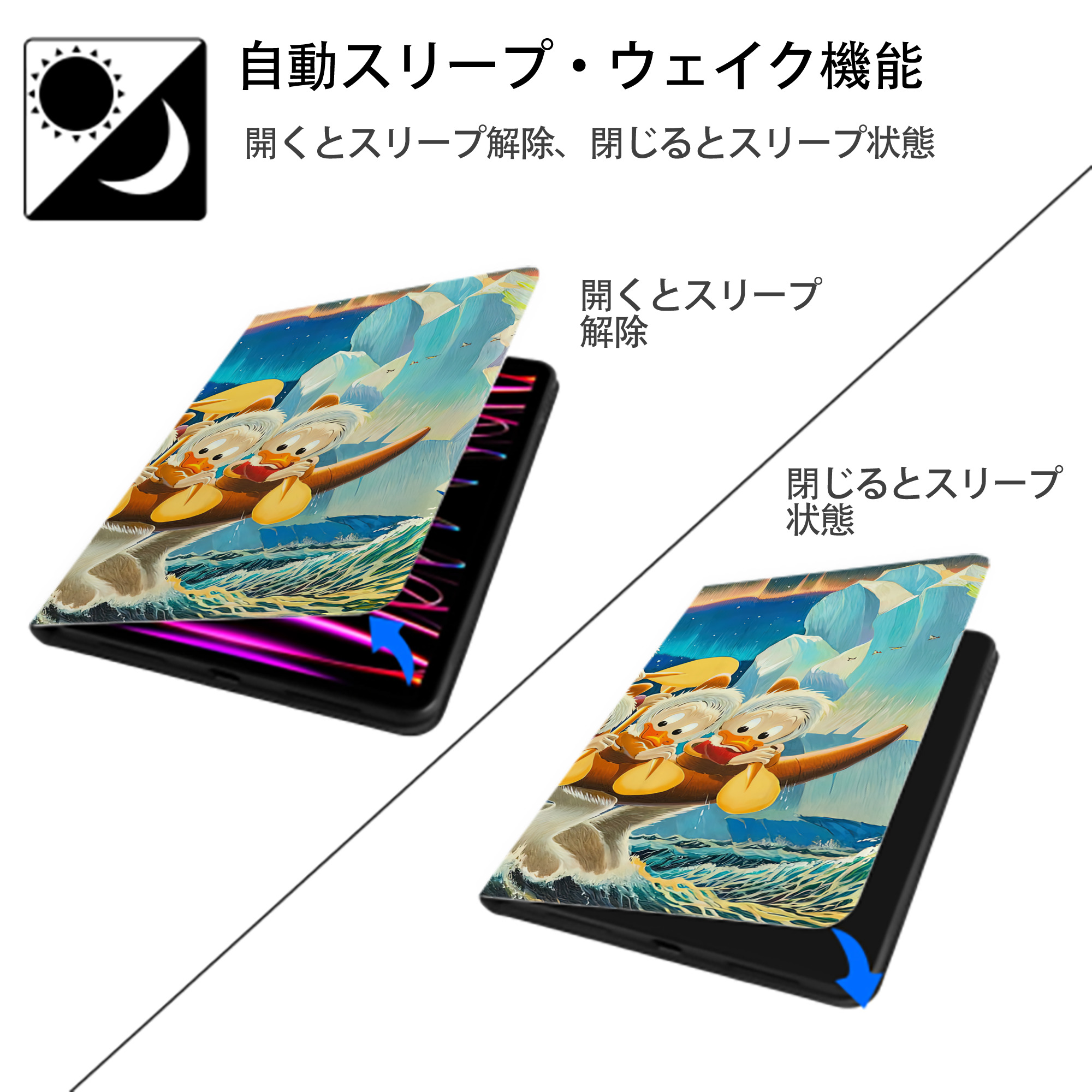 ミッキーマウス Mickey Mouse IPad ケース ブック型 PUレザー TPU 耐衝撃 軽量 薄型 ペン収納なし 全面保護 IPad 各モデル対応