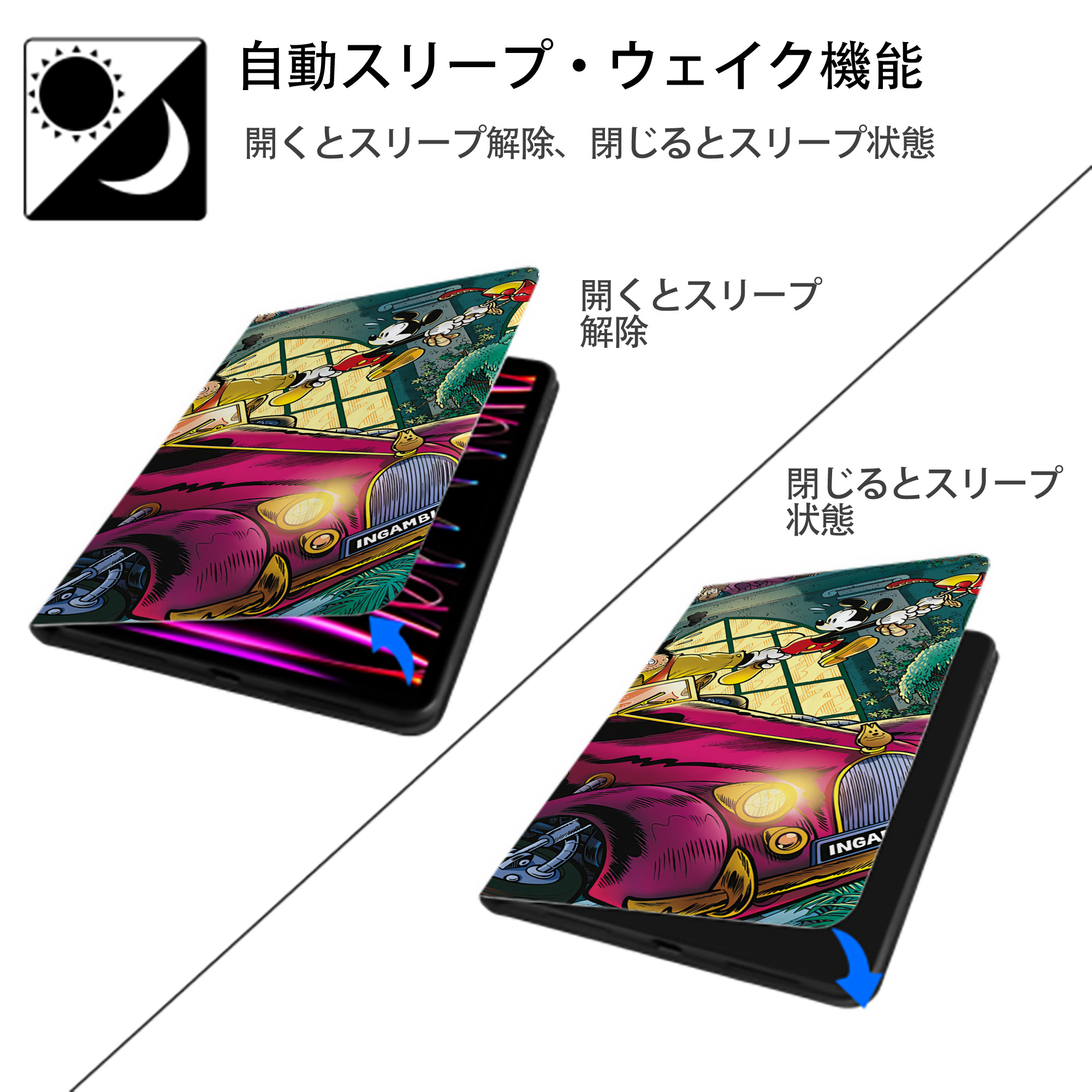 ミッキーマウス Mickey Mouse IPad ケース ブック型 PUレザー TPU 耐衝撃 軽量 薄型 ペン収納なし 全面保護 IPad 各モデル対応
