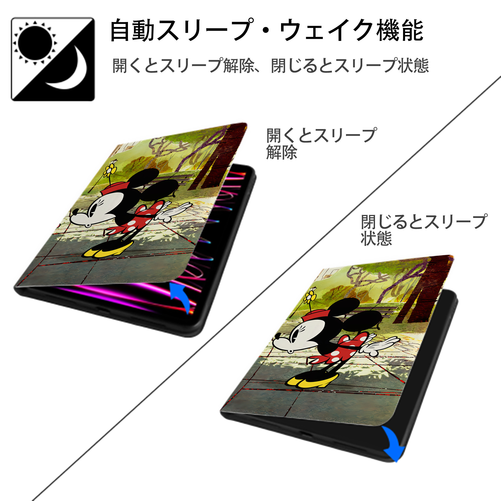 ミッキーマウス Mickey Mouse IPad ケース ブック型 PUレザー TPU 耐衝撃 軽量 薄型 ペン収納なし 全面保護 IPad 各モデル対応