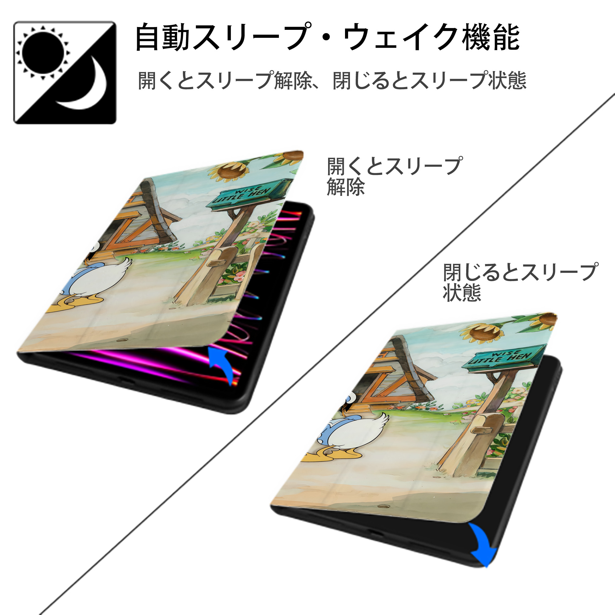 ミッキーマウス Mickey Mouse IPad ケース ブック型 PUレザー TPU 耐衝撃 軽量 薄型 ペン収納なし 全面保護 IPad 各モデル対応