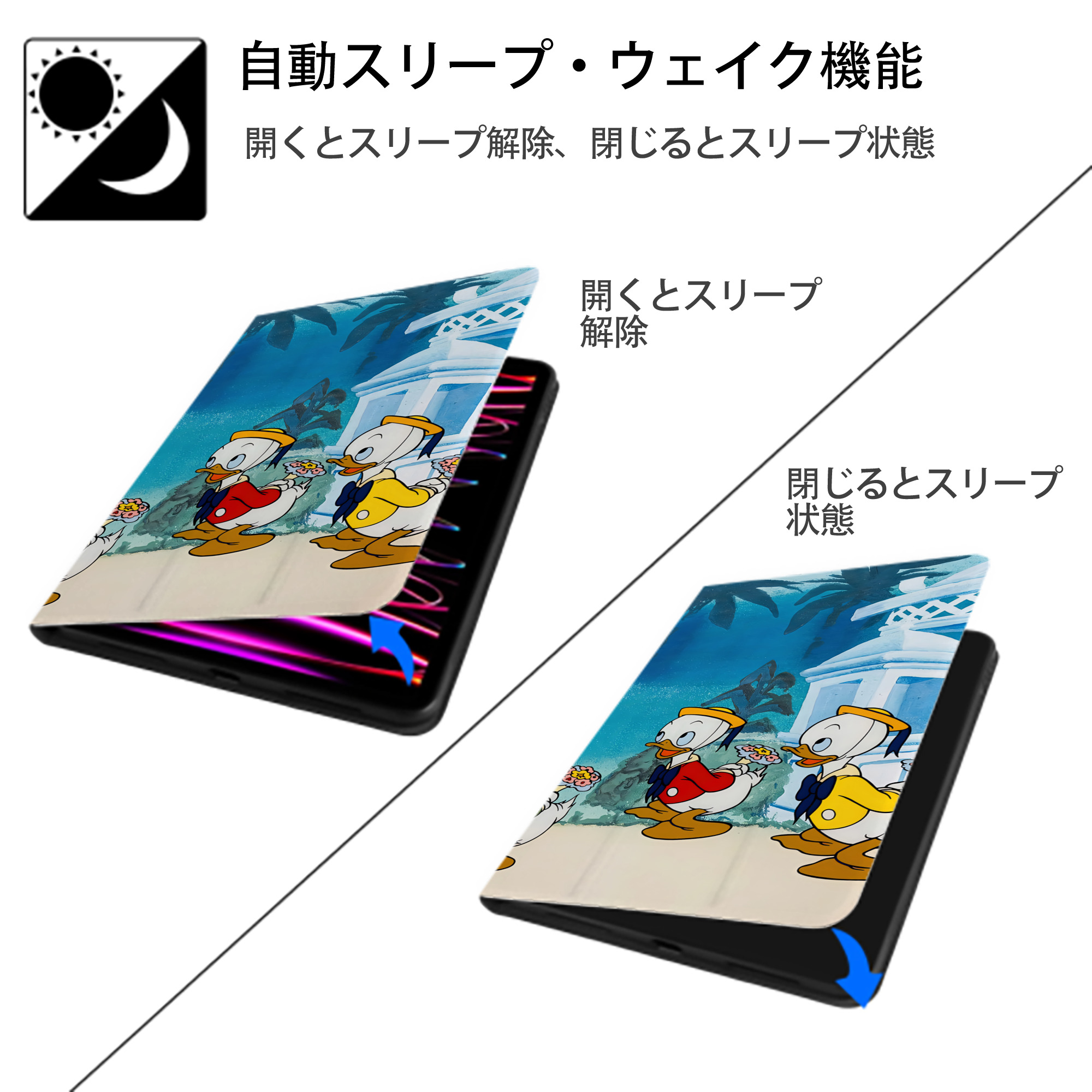 ミッキーマウス Mickey Mouse IPad ケース ブック型 PUレザー TPU 耐衝撃 軽量 薄型 ペン収納なし 全面保護 IPad 各モデル対応