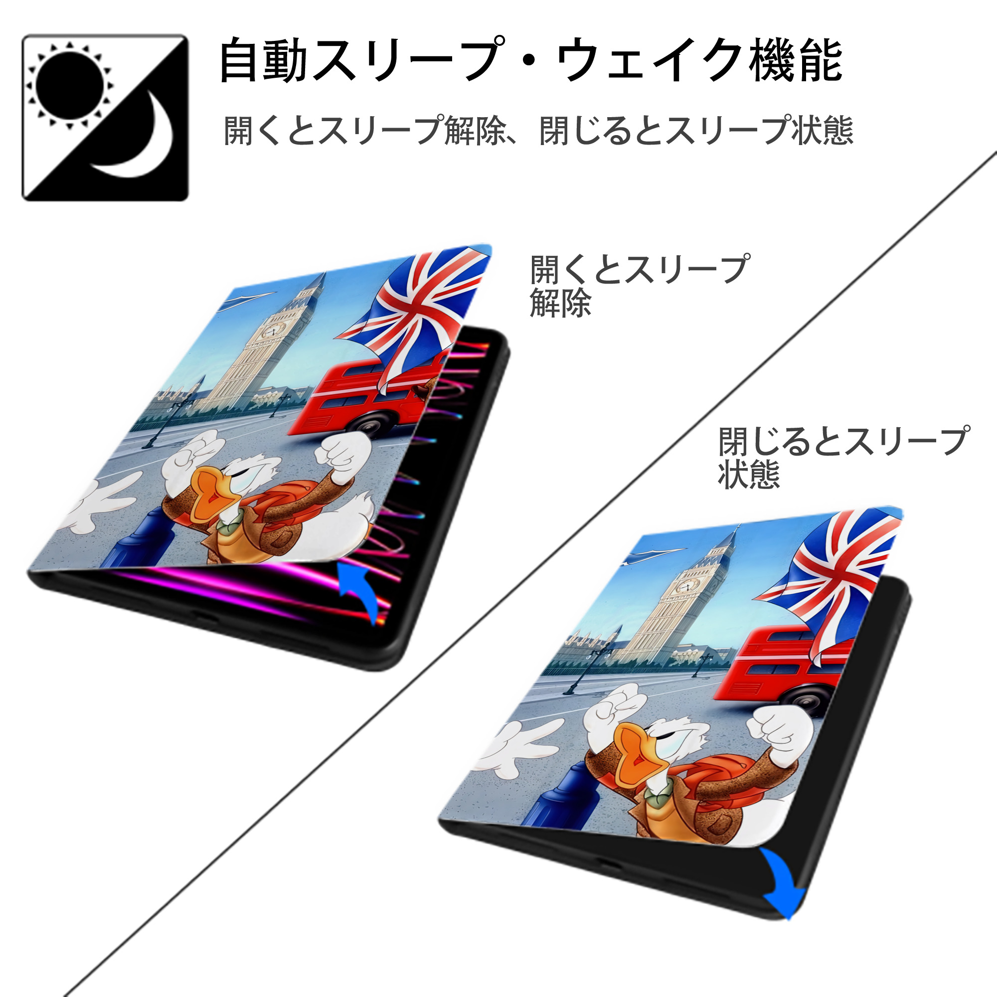 ミッキーマウス Mickey Mouse IPad ケース ブック型 PUレザー TPU 耐衝撃 軽量 薄型 ペン収納なし 全面保護 IPad 各モデル対応