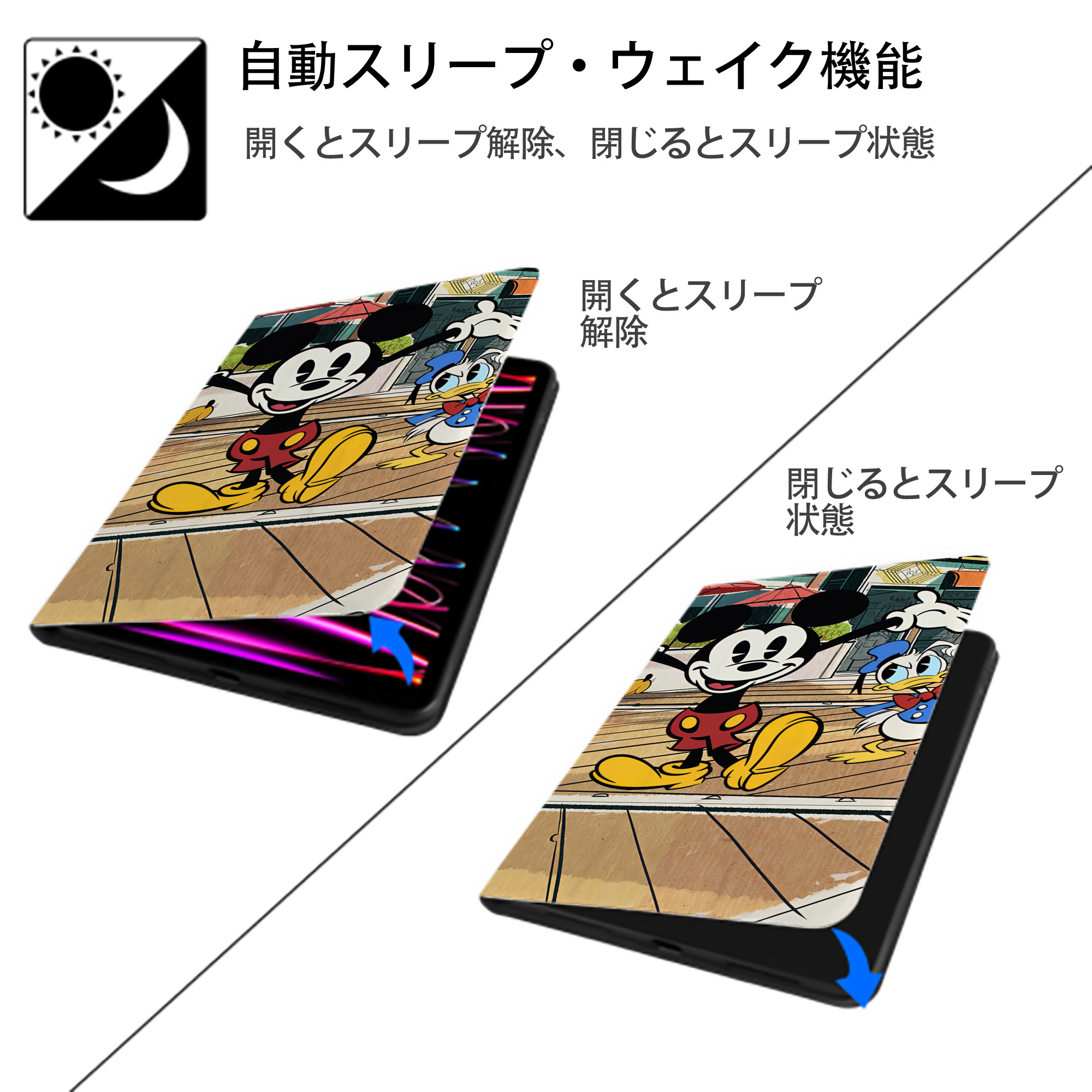 ミッキーマウス Mickey Mouse IPad ケース ブック型 PUレザー TPU 耐衝撃 軽量 薄型 ペン収納なし 全面保護 IPad 各モデル対応