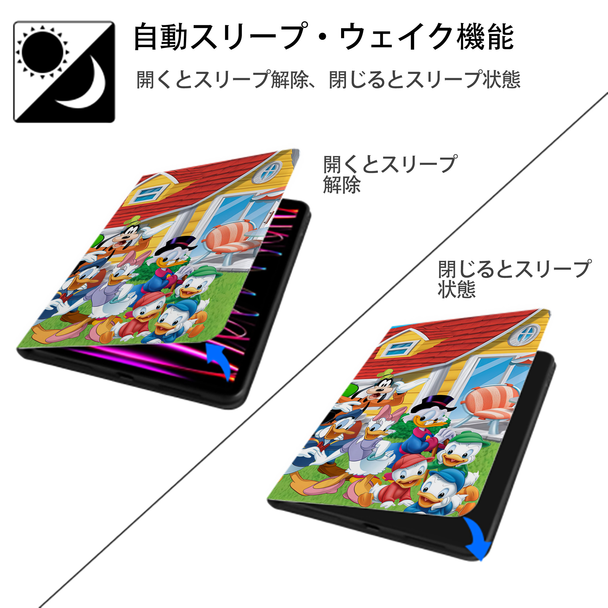 ミッキーマウス Mickey Mouse IPad ケース ブック型 PUレザー TPU 耐衝撃 軽量 薄型 ペン収納なし 全面保護 IPad 各モデル対応