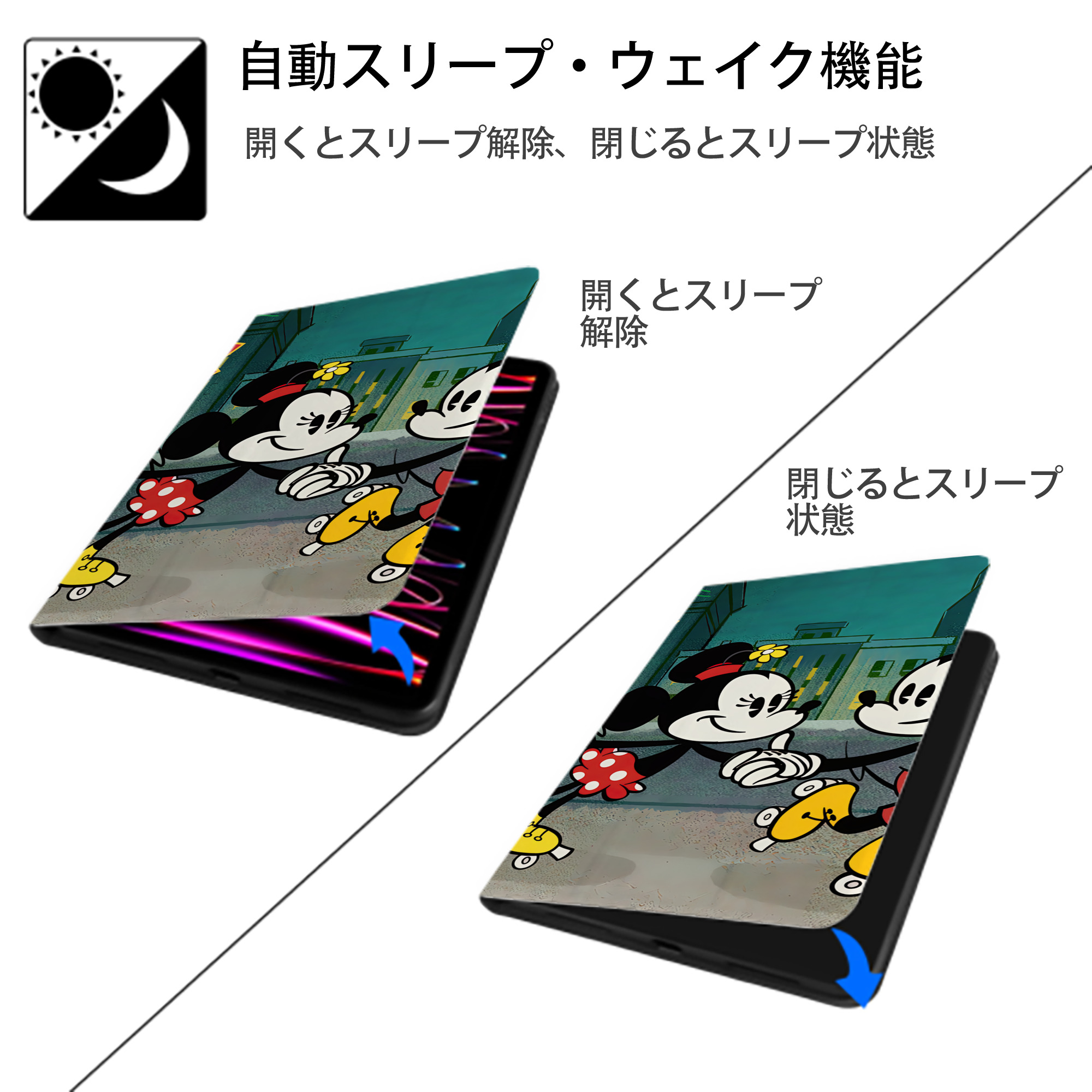 ミッキーマウス Mickey Mouse IPad ケース ブック型 PUレザー TPU 耐衝撃 軽量 薄型 ペン収納なし 全面保護 IPad 各モデル対応