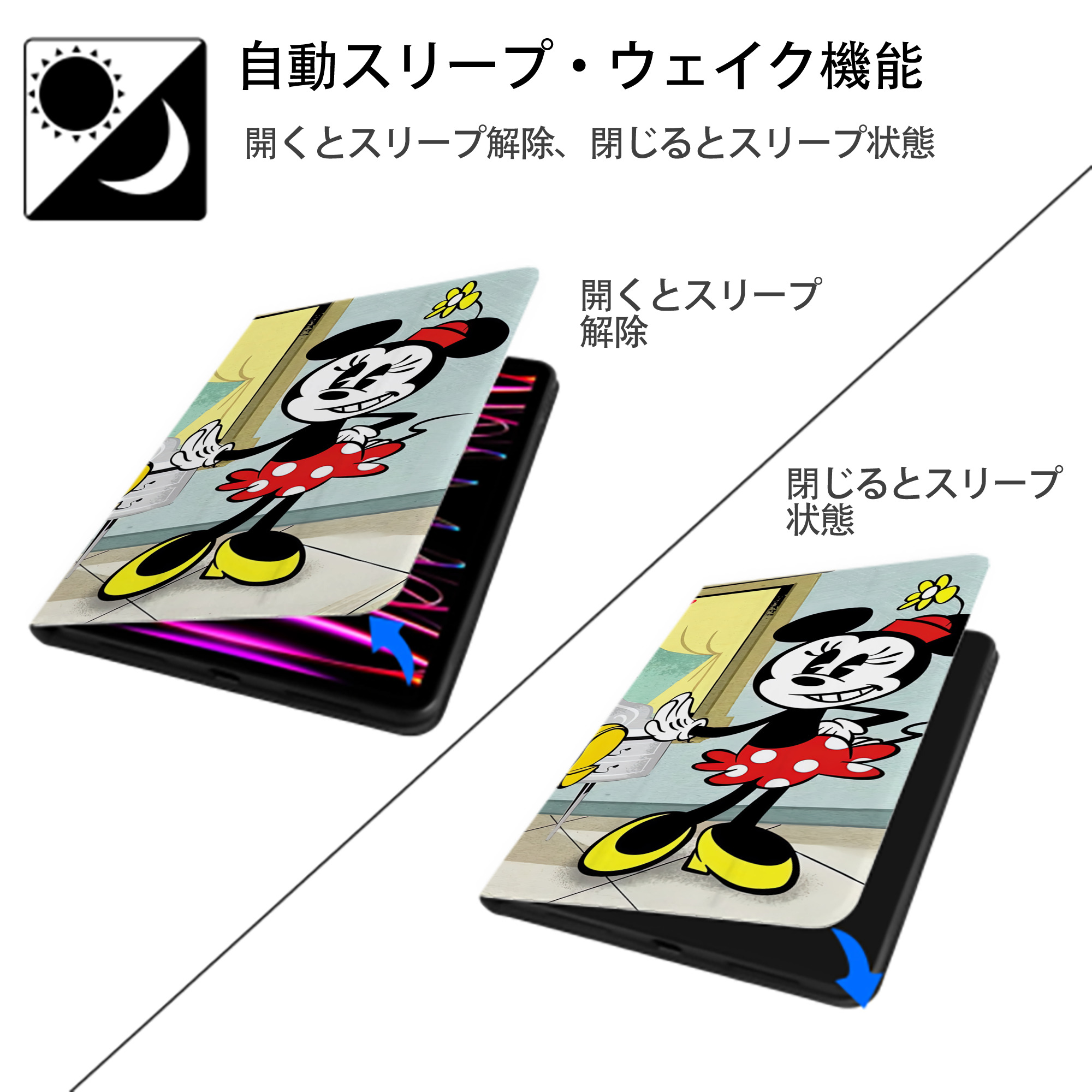 ミッキーマウス Mickey Mouse IPad ケース ブック型 PUレザー TPU 耐衝撃 軽量 薄型 ペン収納なし 全面保護 IPad 各モデル対応