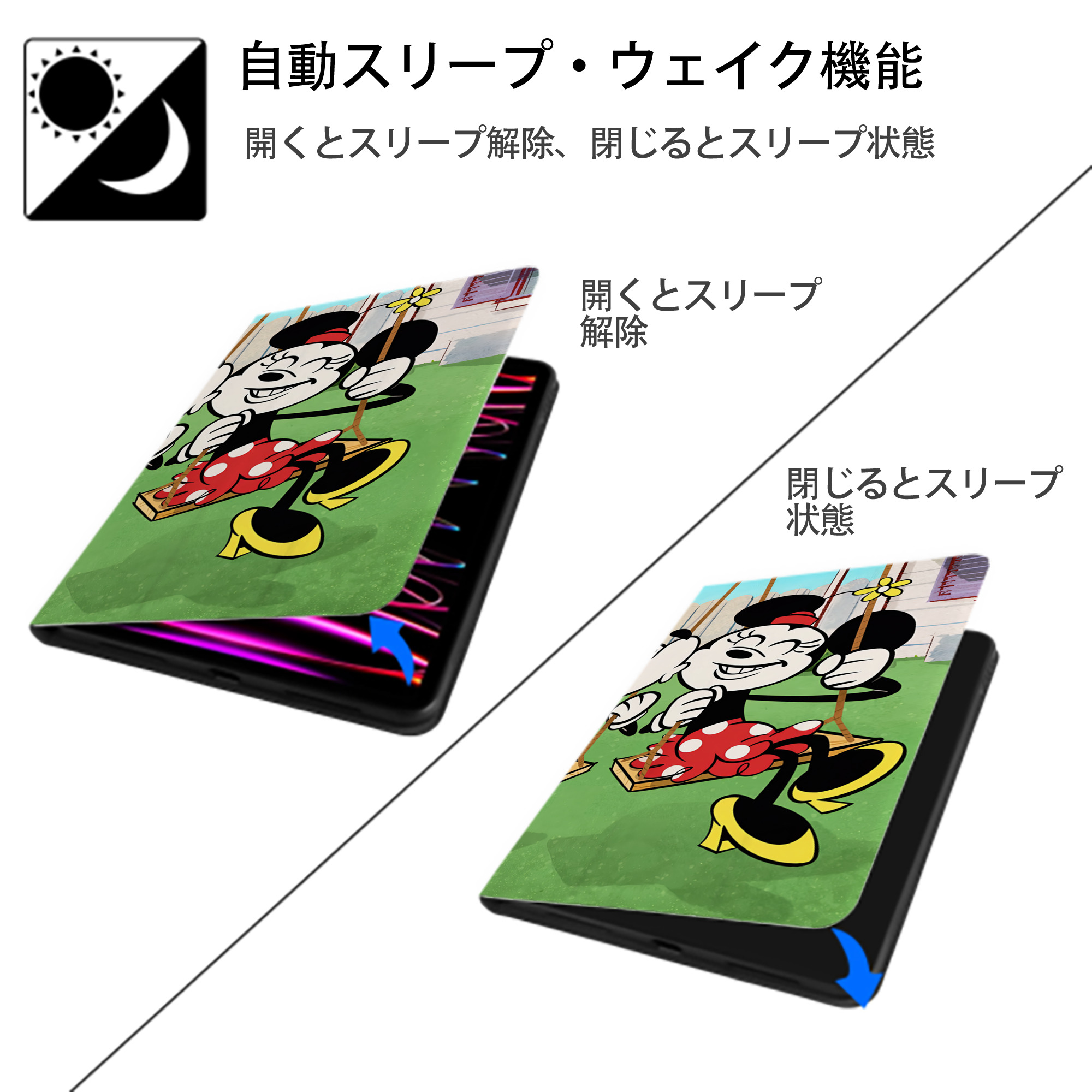 ミッキーマウス Mickey Mouse IPad ケース ブック型 PUレザー TPU 耐衝撃 軽量 薄型 ペン収納なし 全面保護 IPad 各モデル対応
