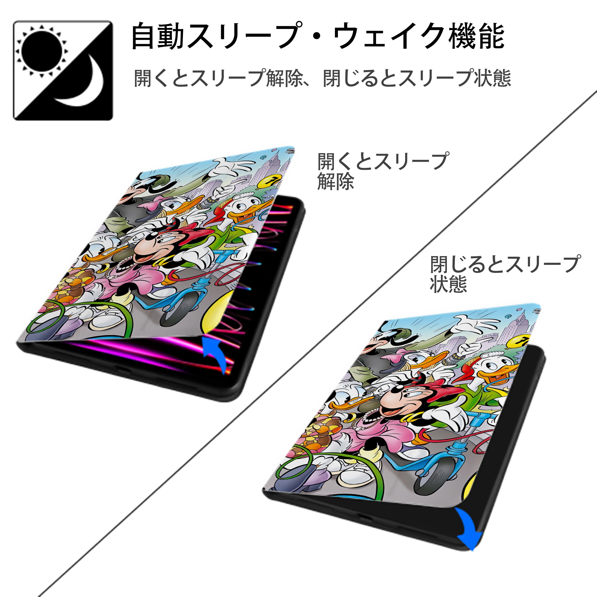 ミッキーマウス Mickey Mouse IPad ケース ブック型 PUレザー TPU 耐衝撃 軽量 薄型 ペン収納なし 全面保護 IPad 各モデル対応