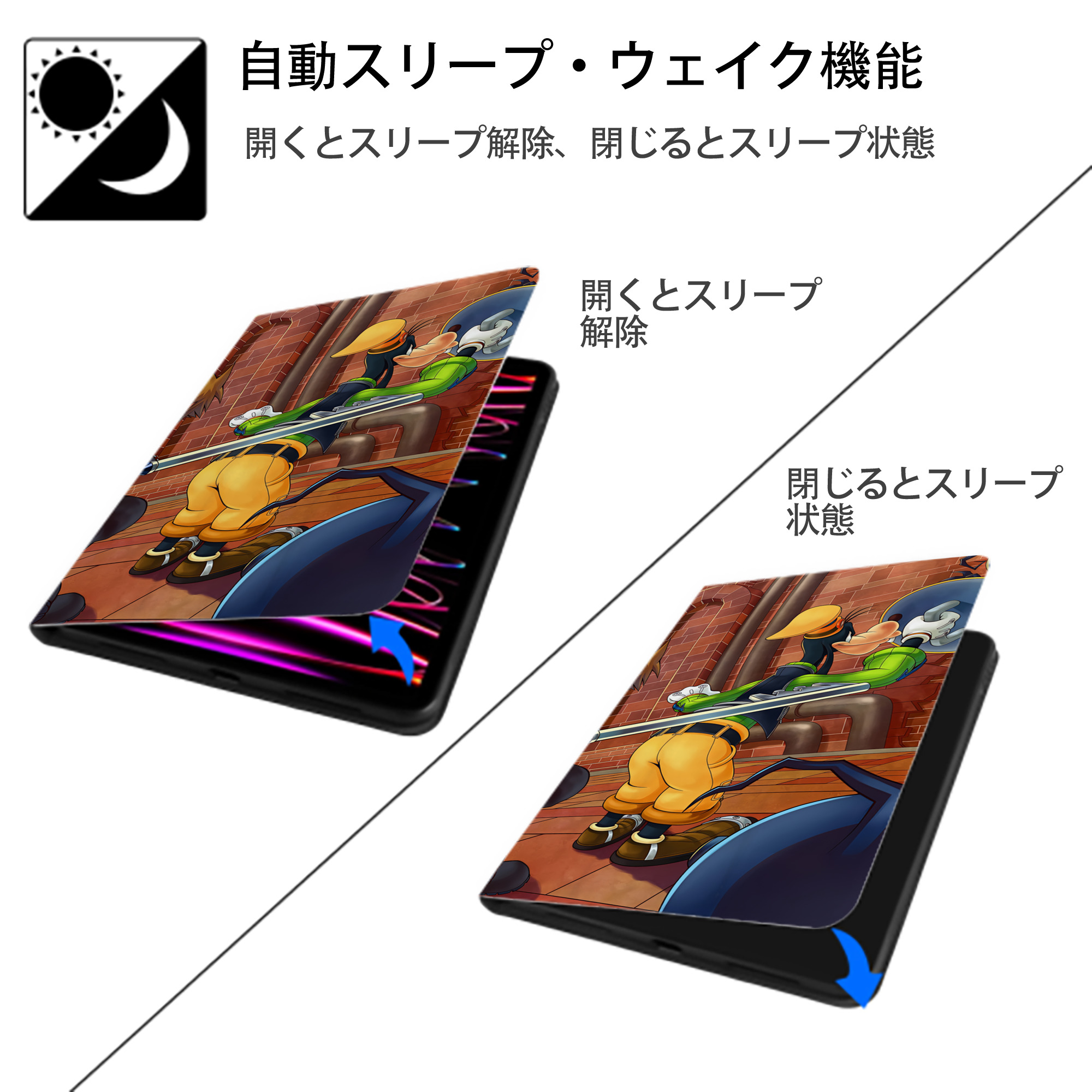 ミッキーマウス Mickey Mouse IPad ケース ブック型 PUレザー TPU 耐衝撃 軽量 薄型 ペン収納なし 全面保護 IPad 各モデル対応