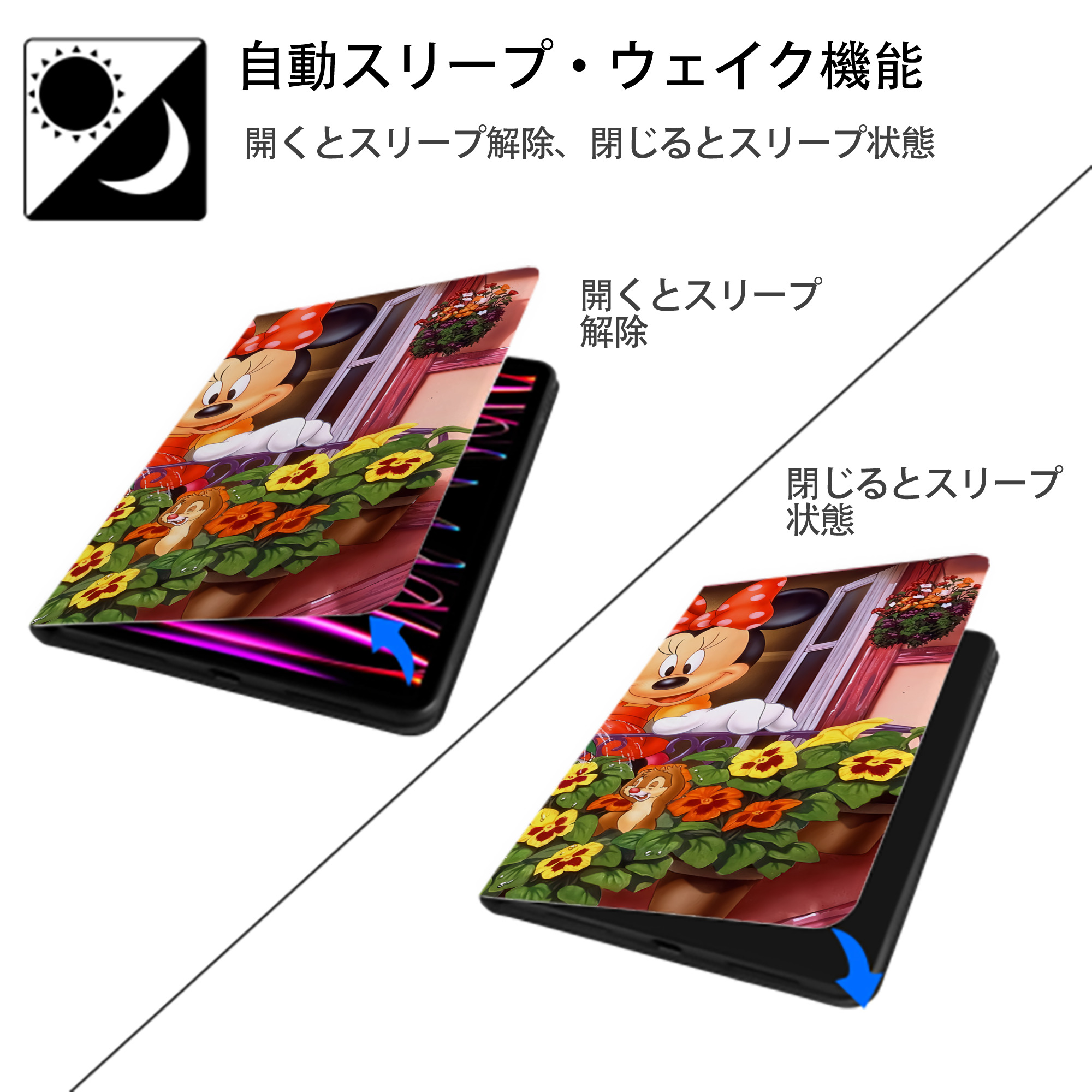 ミッキーマウス Mickey Mouse IPad ケース ブック型 PUレザー TPU 耐衝撃 軽量 薄型 ペン収納なし 全面保護 IPad 各モデル対応