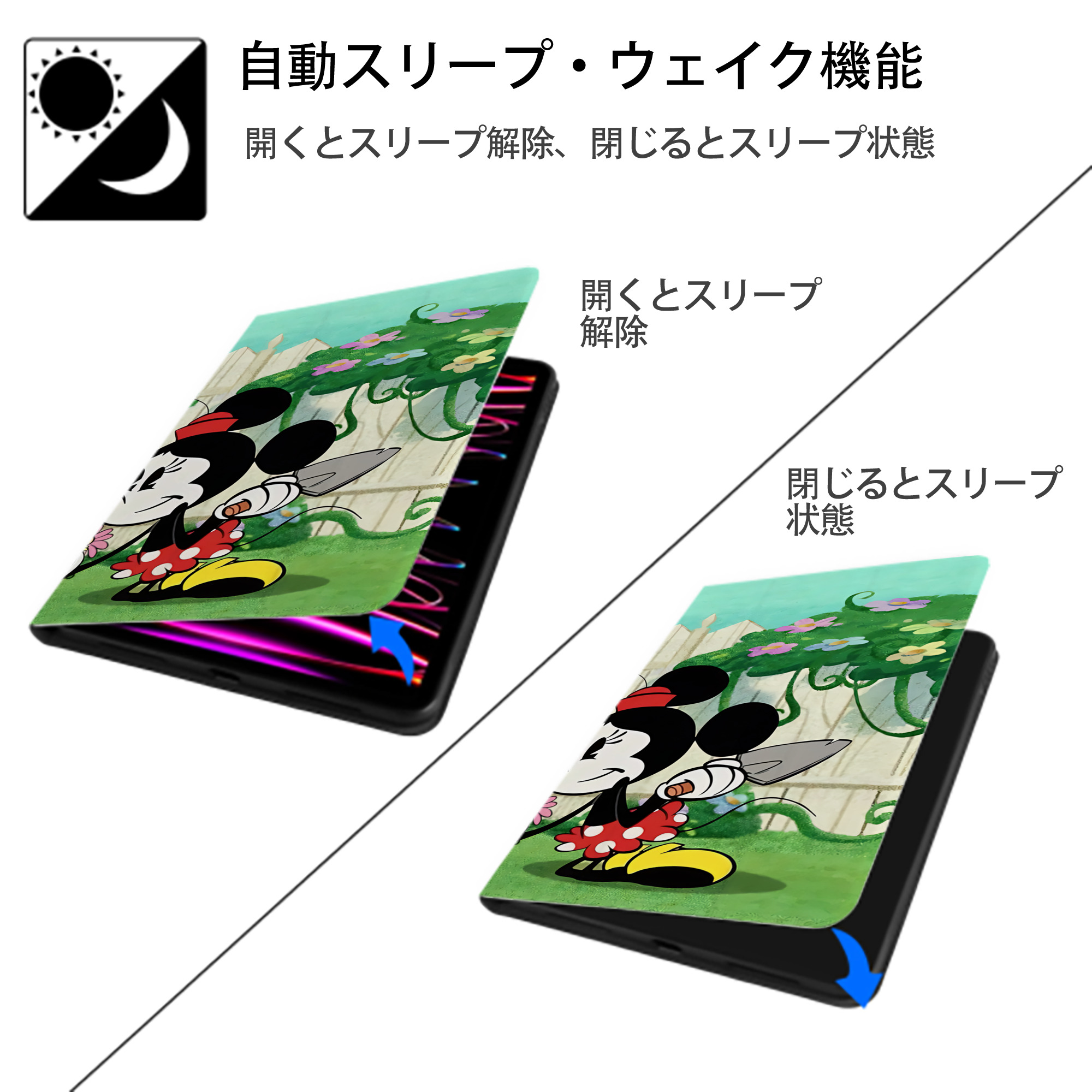 ミッキーマウス Mickey Mouse IPad ケース ブック型 PUレザー TPU 耐衝撃 軽量 薄型 ペン収納なし 全面保護 IPad 各モデル対応