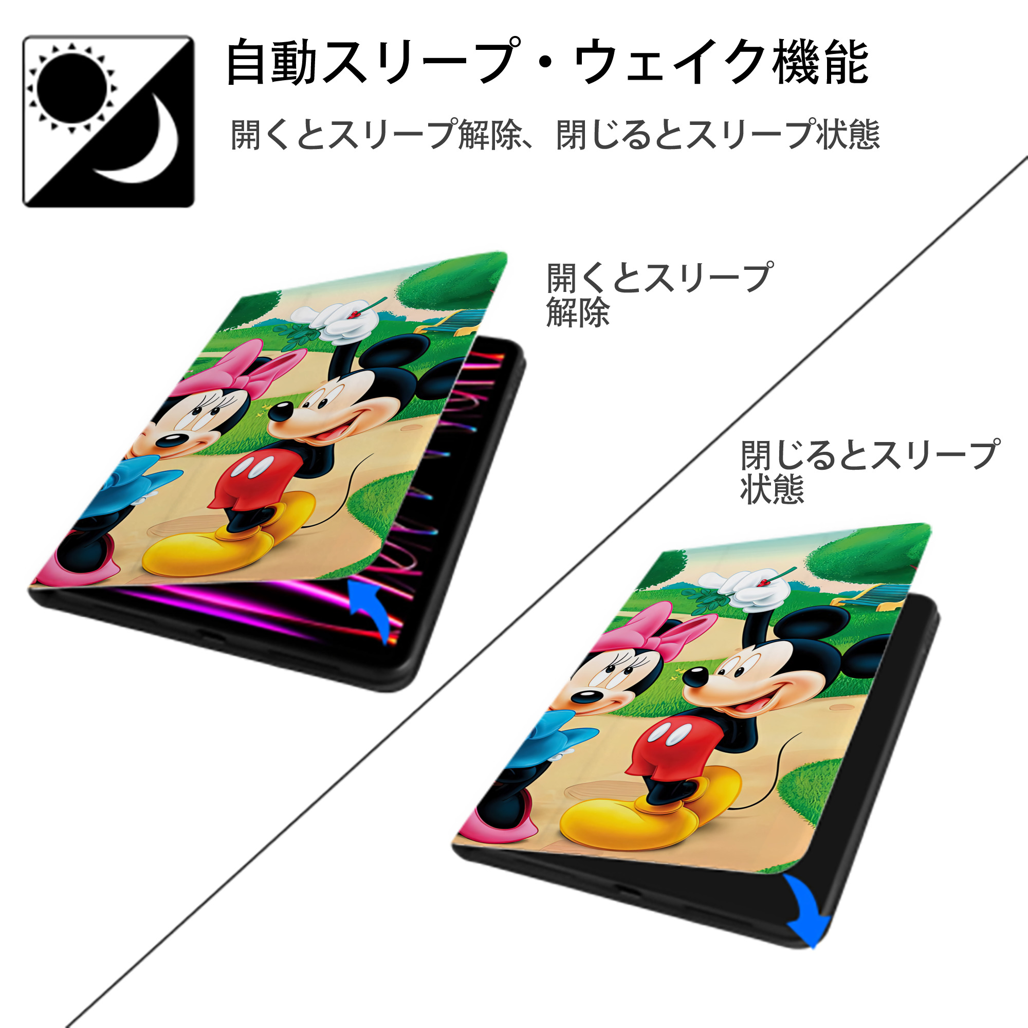 ミッキーマウス Mickey Mouse IPad ケース ブック型 PUレザー TPU 耐衝撃 軽量 薄型 ペン収納なし 全面保護 IPad 各モデル対応
