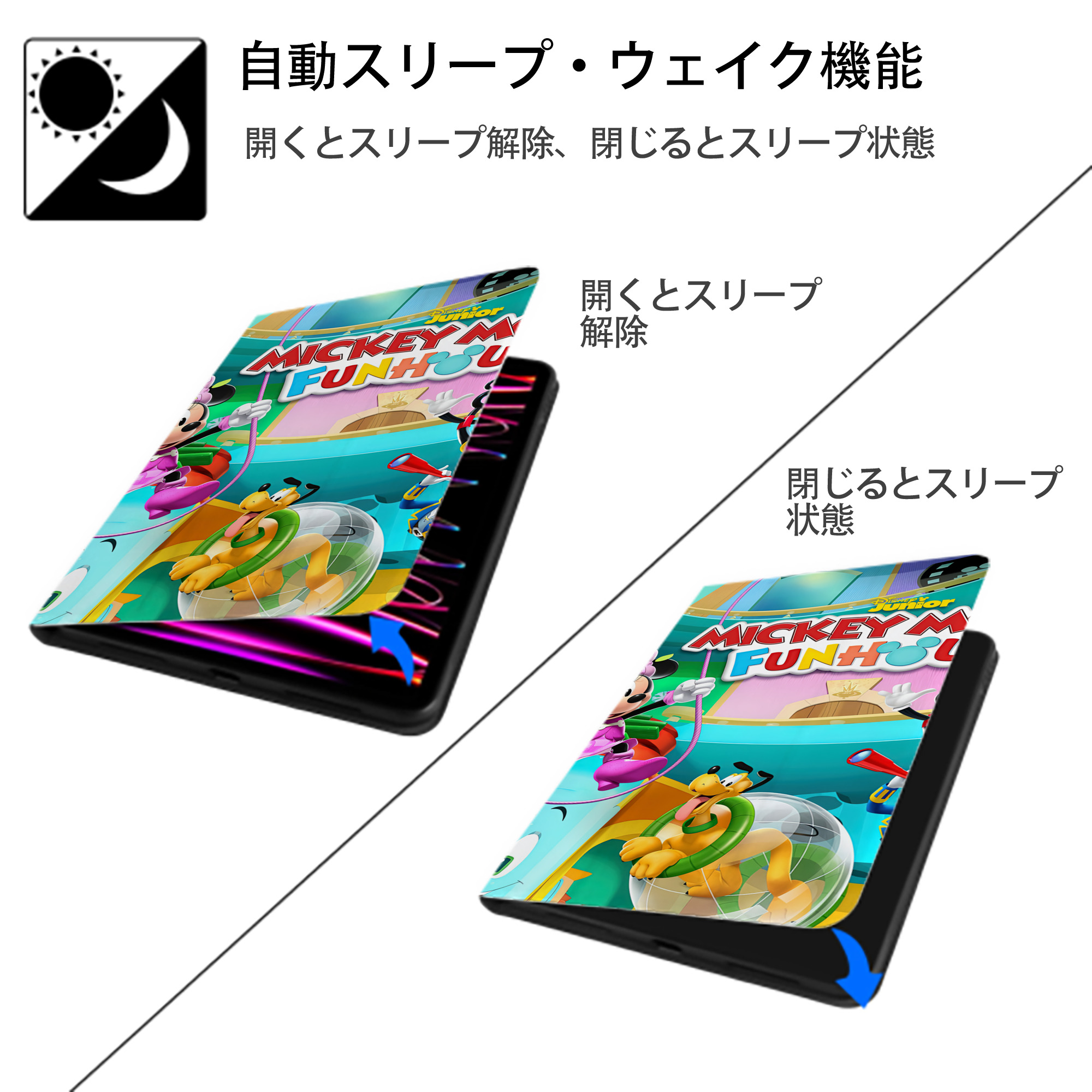 ミッキーマウス Mickey Mouse IPad ケース ブック型 PUレザー TPU 耐衝撃 軽量 薄型 ペン収納なし 全面保護 IPad 各モデル対応