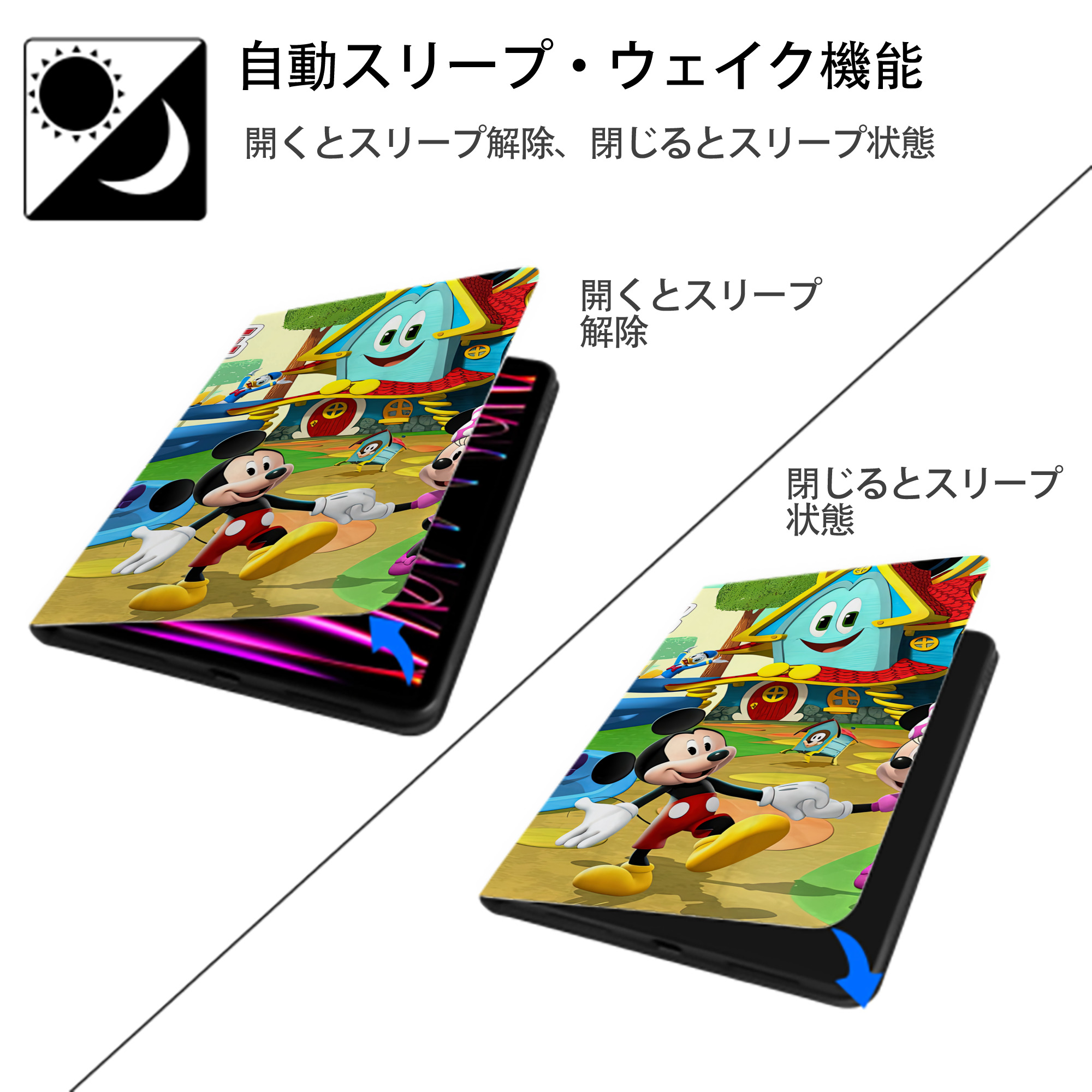 ミッキーマウス Mickey Mouse IPad ケース ブック型 PUレザー TPU 耐衝撃 軽量 薄型 ペン収納なし 全面保護 IPad 各モデル対応