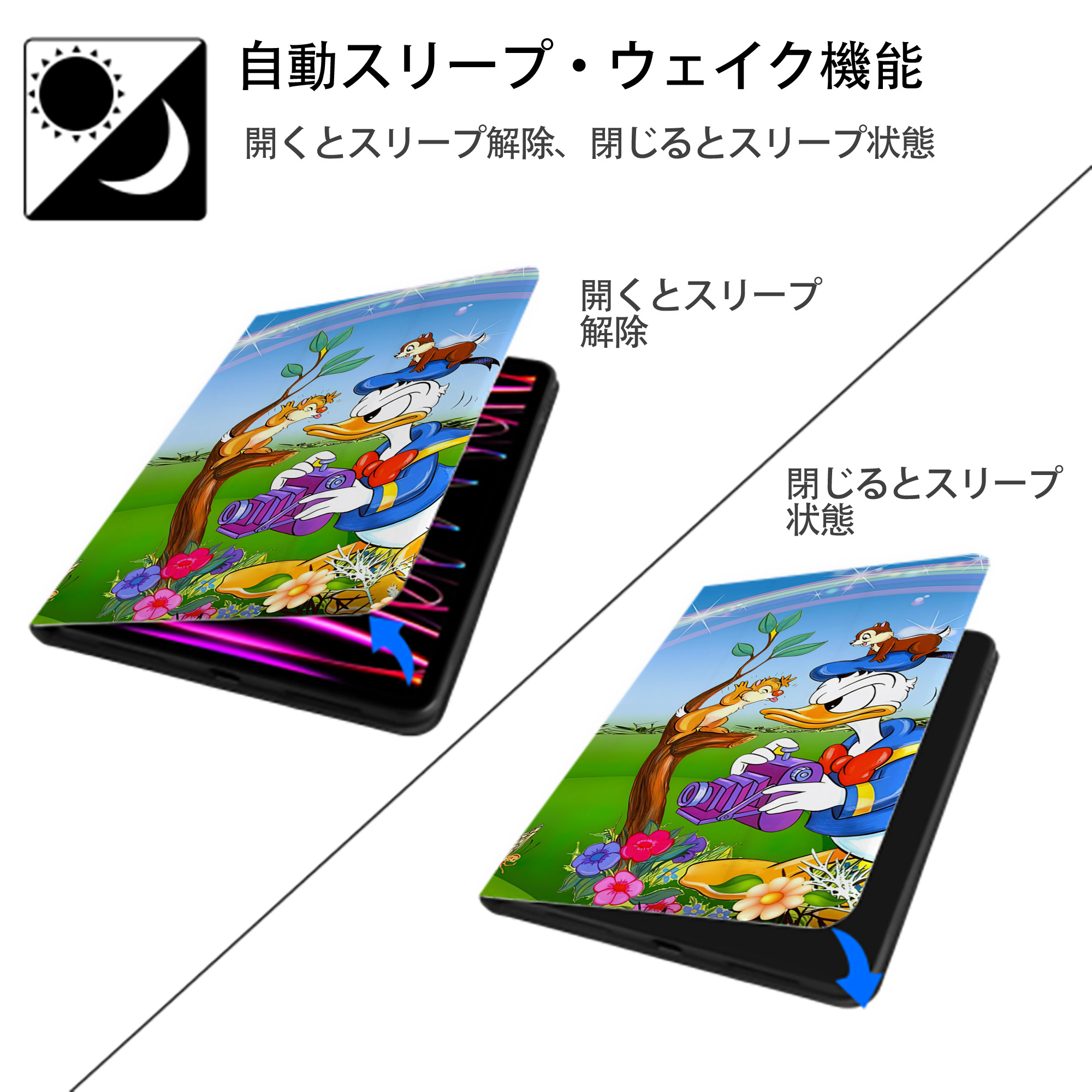 ミッキーマウス Mickey Mouse IPad ケース ブック型 PUレザー TPU 耐衝撃 軽量 薄型 ペン収納なし 全面保護 IPad 各モデル対応