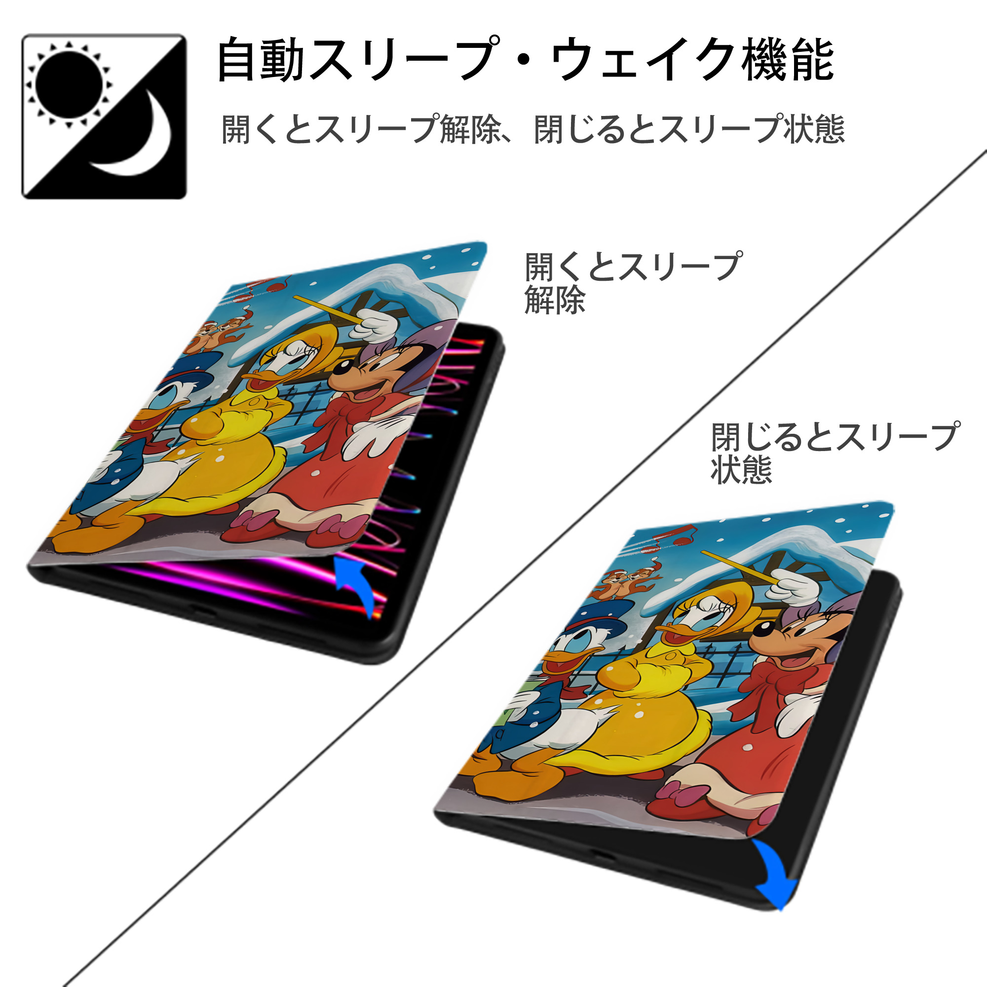 ミッキーマウス Mickey Mouse IPad ケース ブック型 PUレザー TPU 耐衝撃 軽量 薄型 ペン収納なし 全面保護 IPad 各モデル対応