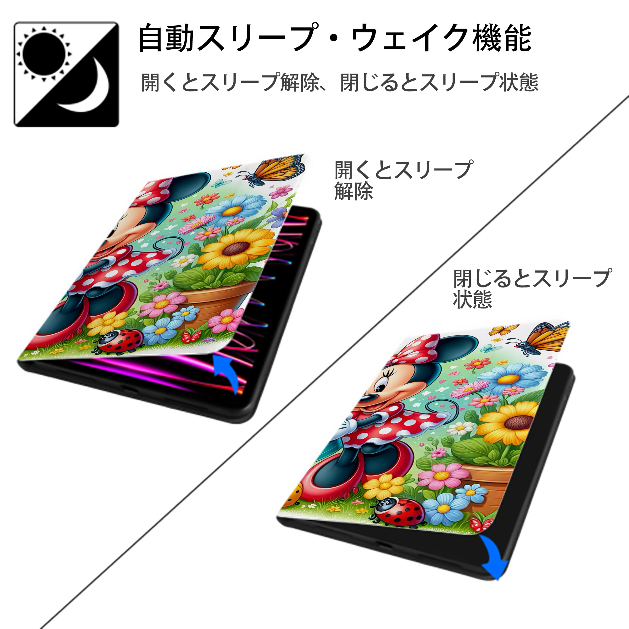 ミッキーマウス Mickey Mouse IPad ケース ブック型 PUレザー TPU 耐衝撃 軽量 薄型 ペン収納なし 全面保護 IPad 各モデル対応