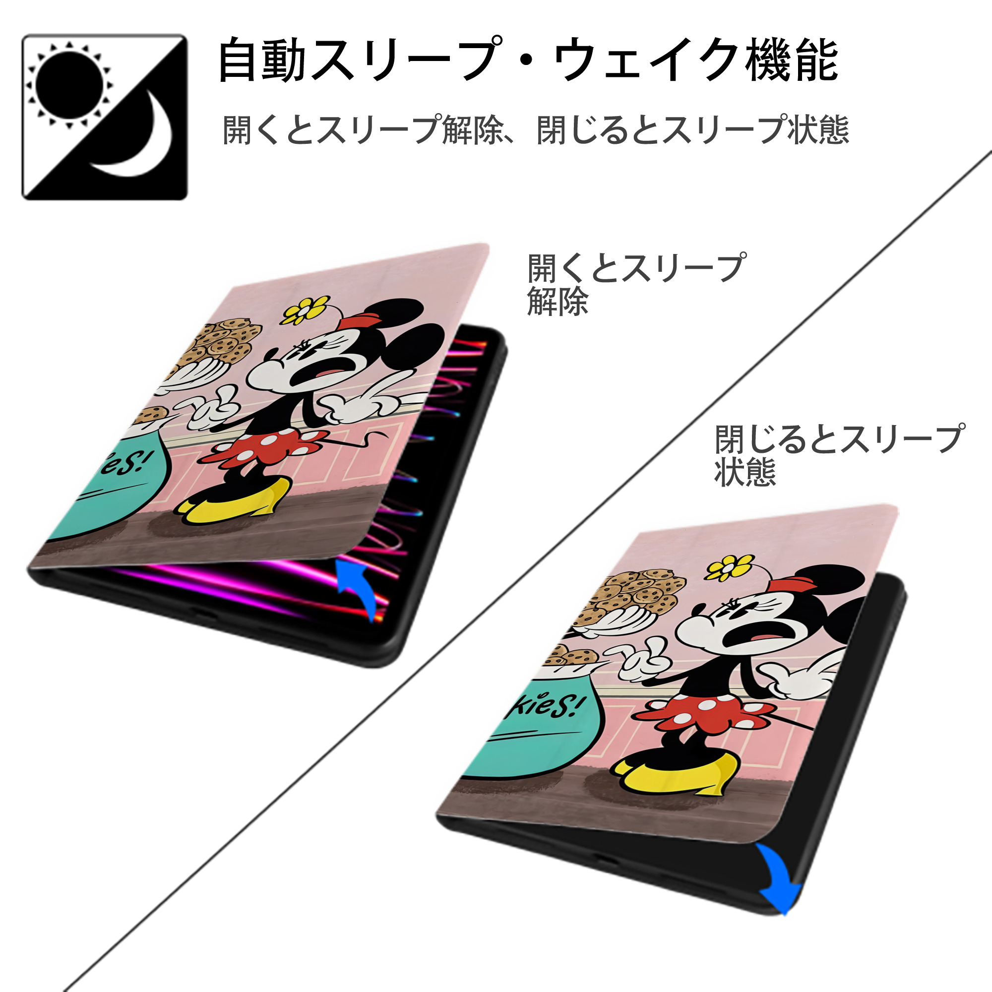 ミッキーマウス Mickey Mouse IPad ケース ブック型 PUレザー TPU 耐衝撃 軽量 薄型 ペン収納なし 全面保護 IPad 各モデル対応