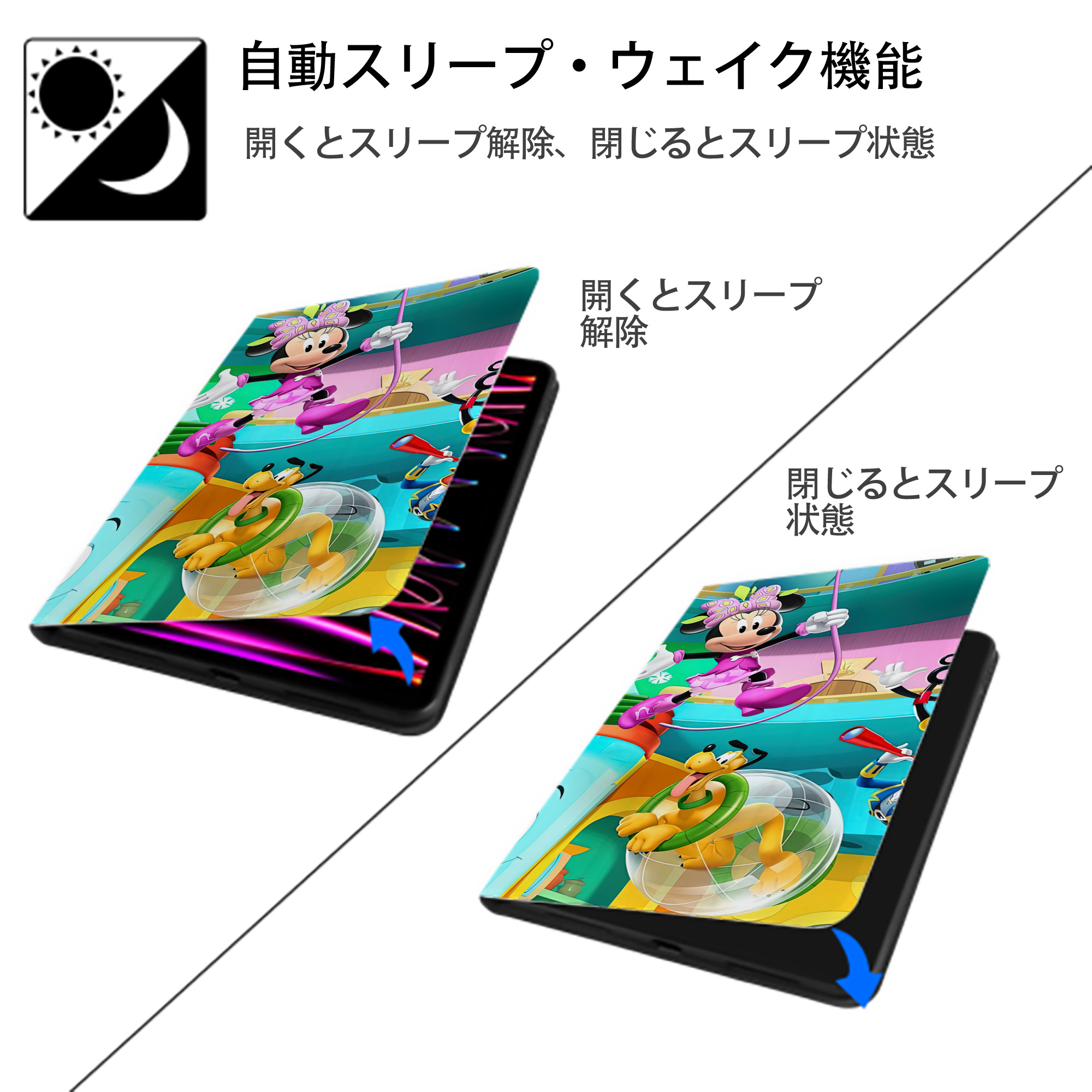 ミッキーマウス Mickey Mouse IPad ケース ブック型 PUレザー TPU 耐衝撃 軽量 薄型 ペン収納なし 全面保護 IPad 各モデル対応