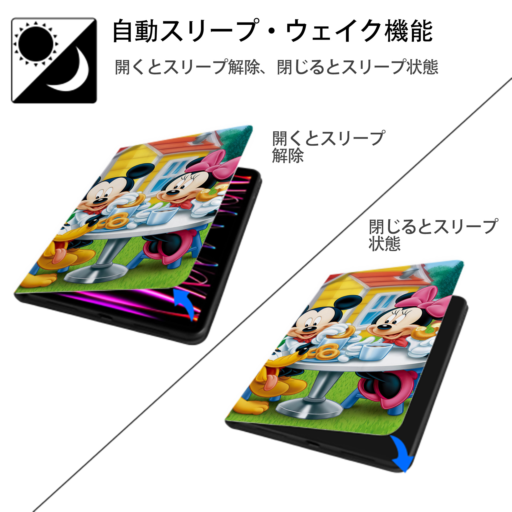 ミッキーマウス Mickey Mouse IPad ケース ブック型 PUレザー TPU 耐衝撃 軽量 薄型 ペン収納なし 全面保護 IPad 各モデル対応