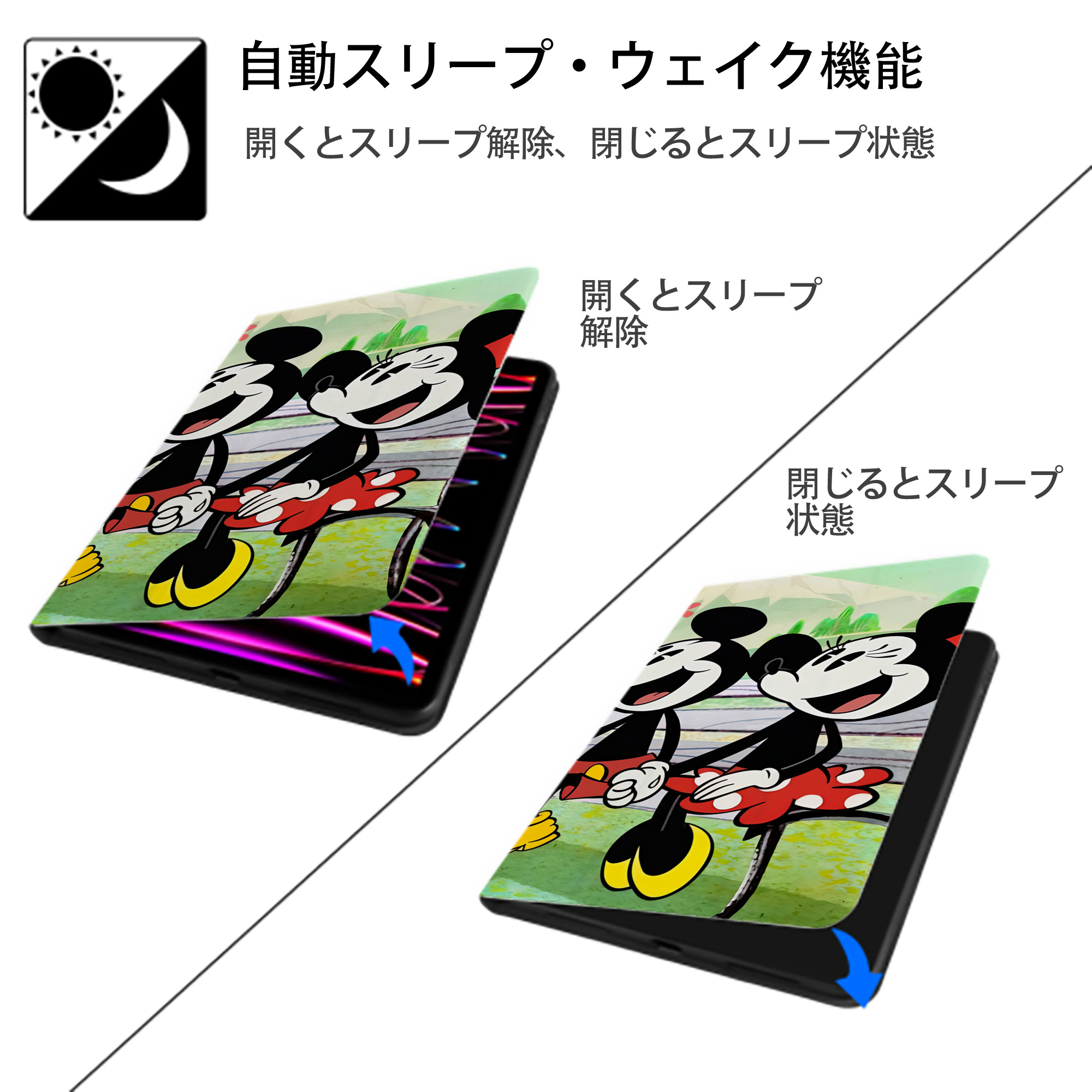 ミッキーマウス Mickey Mouse IPad ケース ブック型 PUレザー TPU 耐衝撃 軽量 薄型 ペン収納なし 全面保護 IPad 各モデル対応