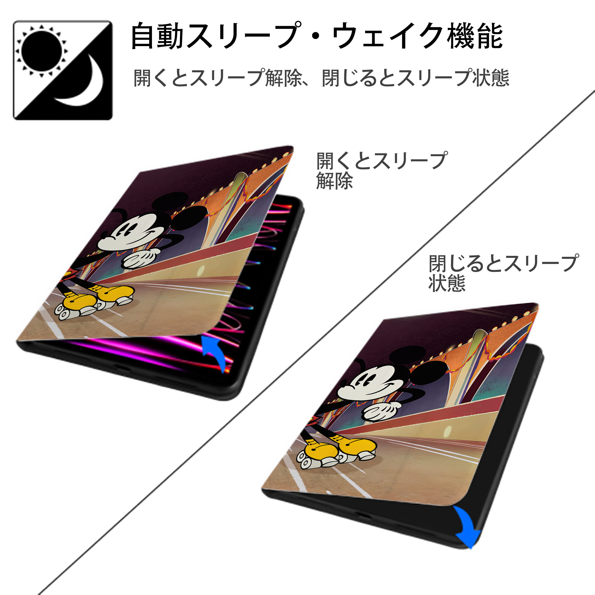 ミッキーマウス Mickey Mouse IPad ケース ブック型 PUレザー TPU 耐衝撃 軽量 薄型 ペン収納なし 全面保護 IPad 各モデル対応