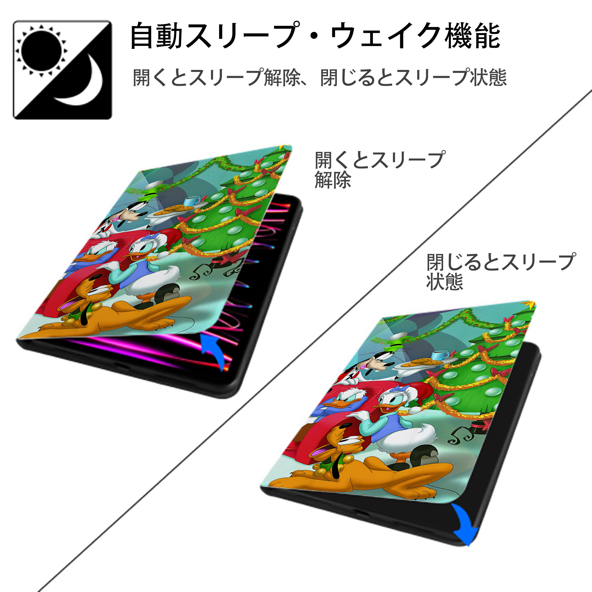 ミッキーマウス Mickey Mouse IPad ケース ブック型 PUレザー TPU 耐衝撃 軽量 薄型 ペン収納なし 全面保護 IPad 各モデル対応