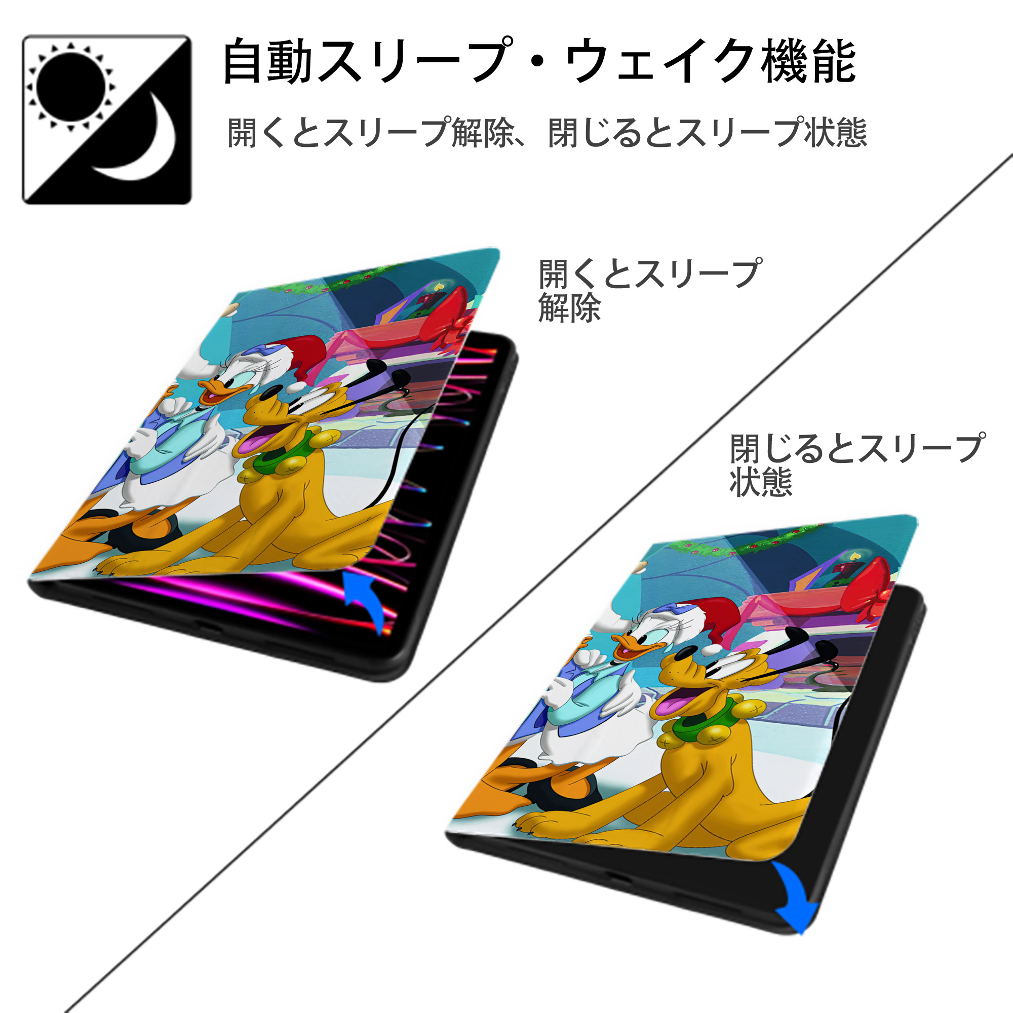 ミッキーマウス Mickey Mouse IPad ケース ブック型 PUレザー TPU 耐衝撃 軽量 薄型 ペン収納なし 全面保護 IPad 各モデル対応