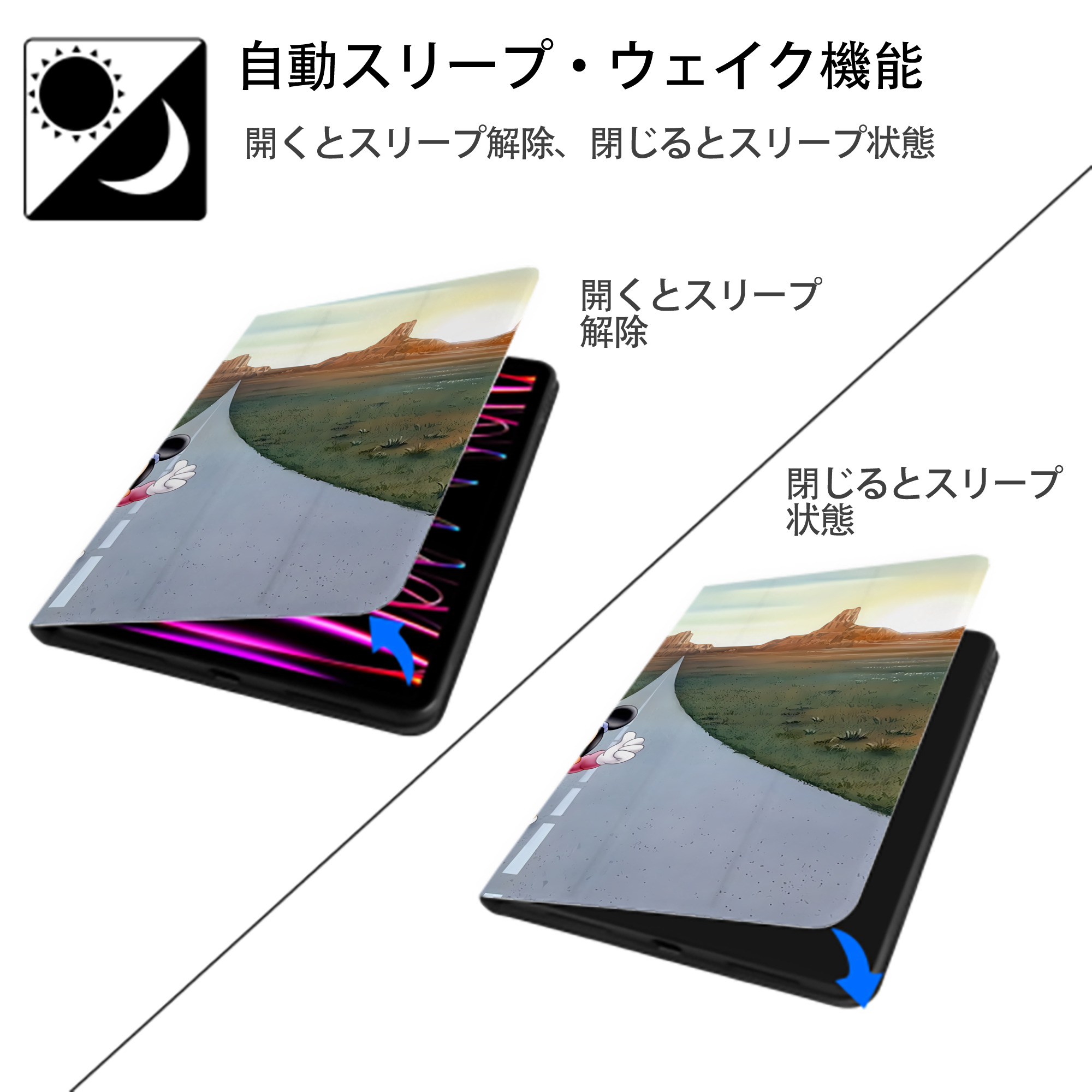 ミッキーマウス Mickey Mouse IPad ケース ブック型 PUレザー TPU 耐衝撃 軽量 薄型 ペン収納なし 全面保護 IPad 各モデル対応