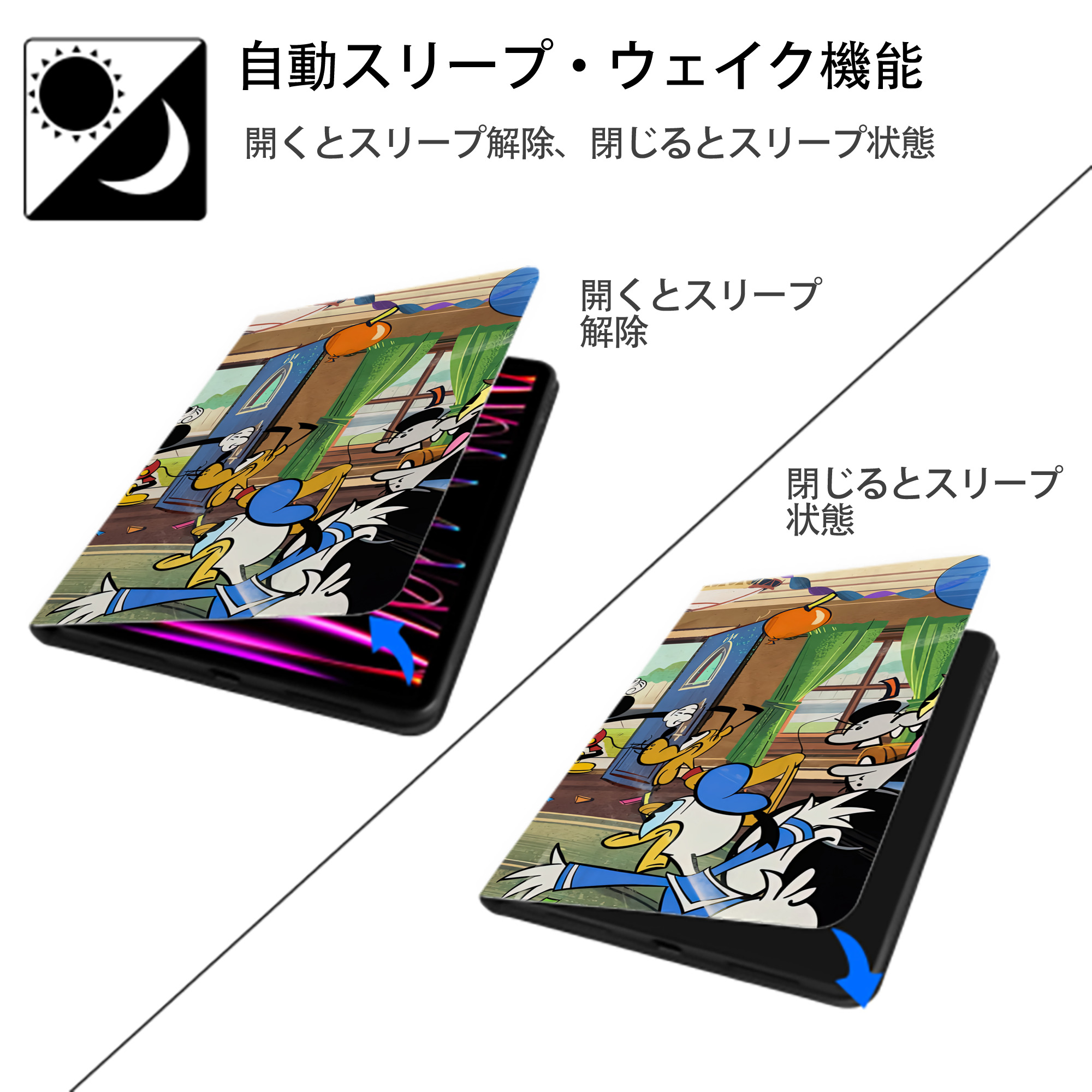 ミッキーマウス Mickey Mouse IPad ケース ブック型 PUレザー TPU 耐衝撃 軽量 薄型 ペン収納なし 全面保護 IPad 各モデル対応