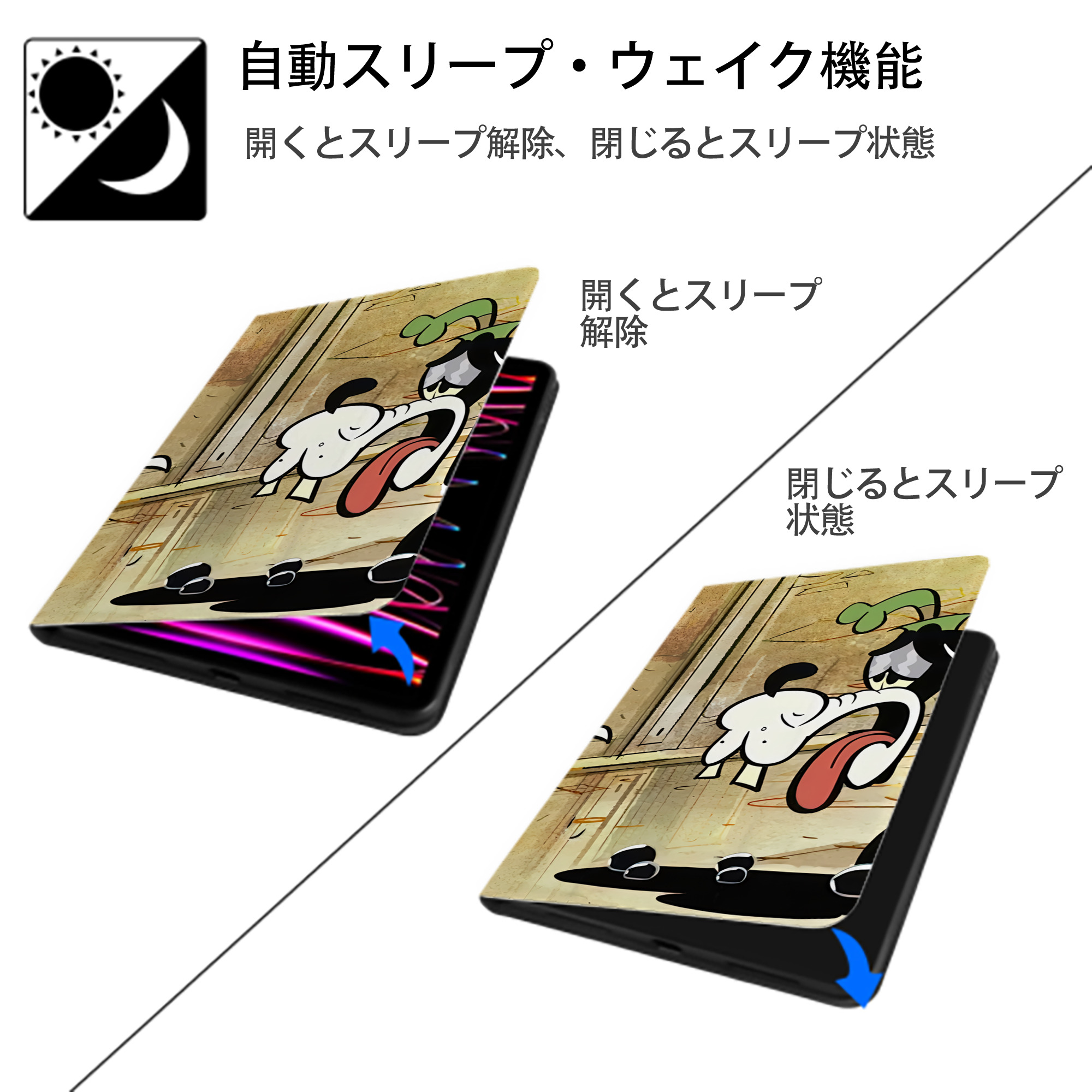 ミッキーマウス Mickey Mouse IPad ケース ブック型 PUレザー TPU 耐衝撃 軽量 薄型 ペン収納なし 全面保護 IPad 各モデル対応